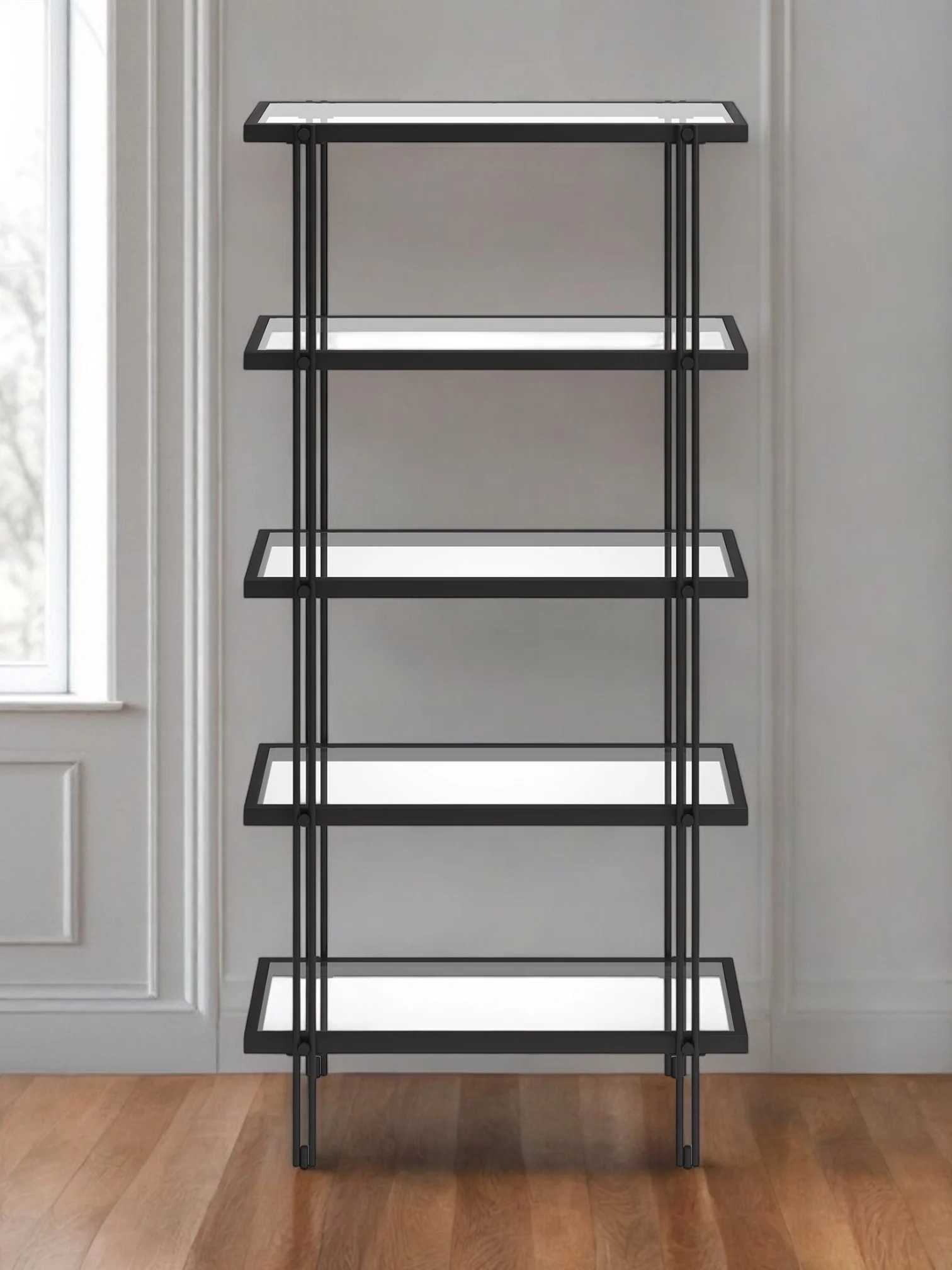 Black Metal And Glass Five Tier Standard Bookcase By Homeroots
