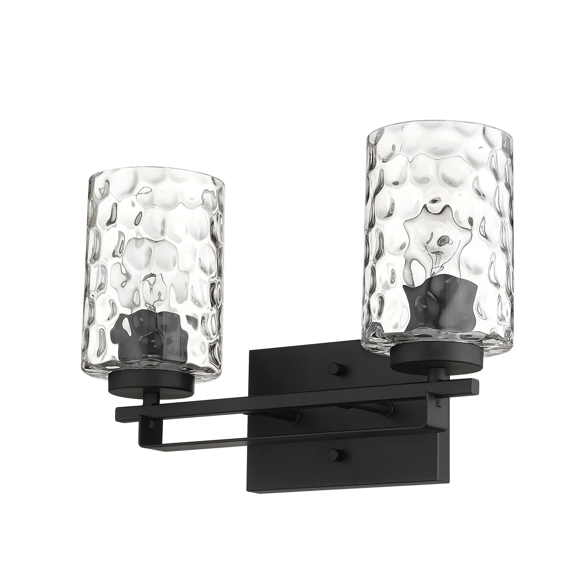 Black Metal and Pebbled Glass Two Light Wall Sconce By Homeroots