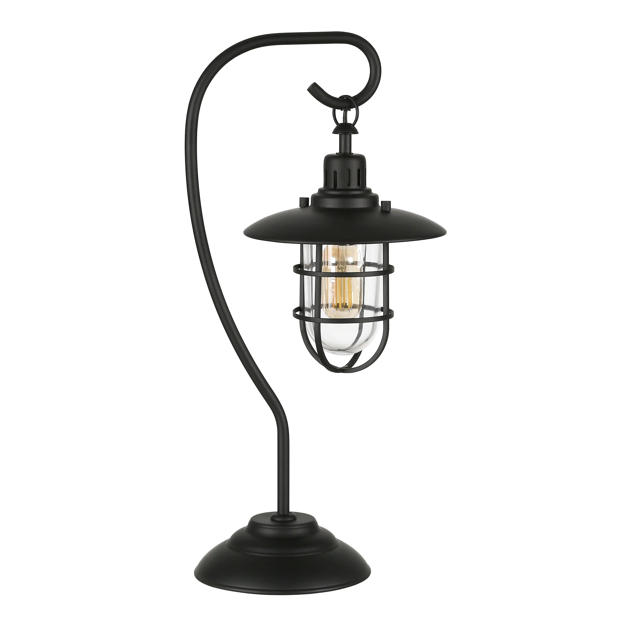 Black Metal Arched Table Lamp With Black Cage Shade By Homeroots
