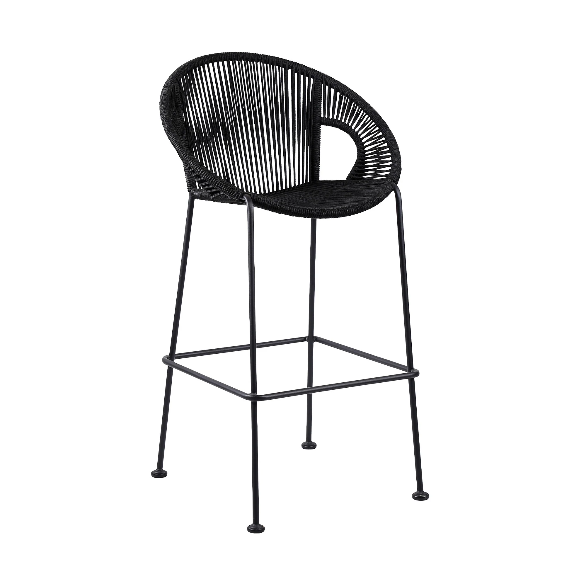 Black Metal Low back Outdoor Counter Height Bar chair with Footrest By Homeroots