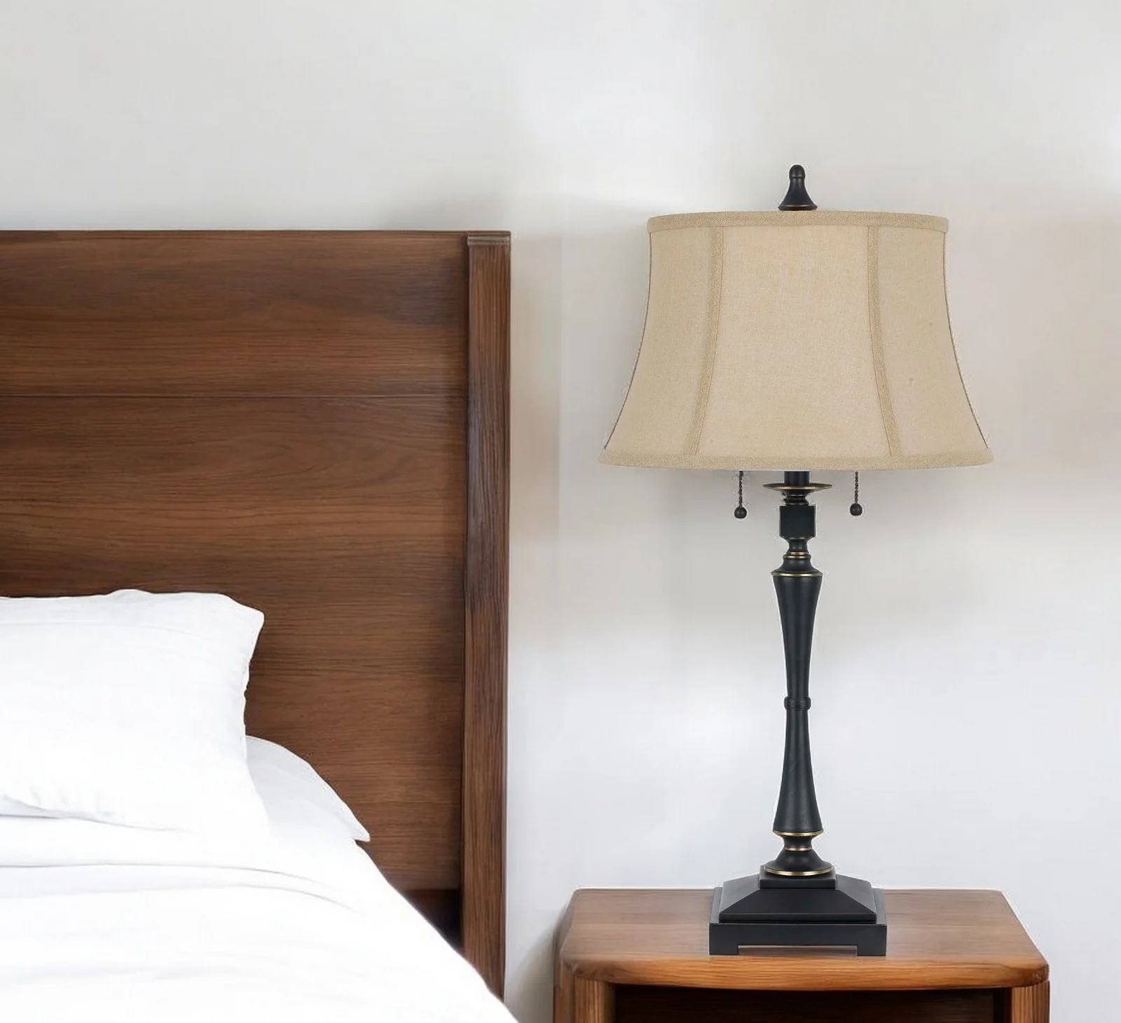Black Metal Two Light Candlestick Table Lamp With Beige Empire Shade By Homeroots