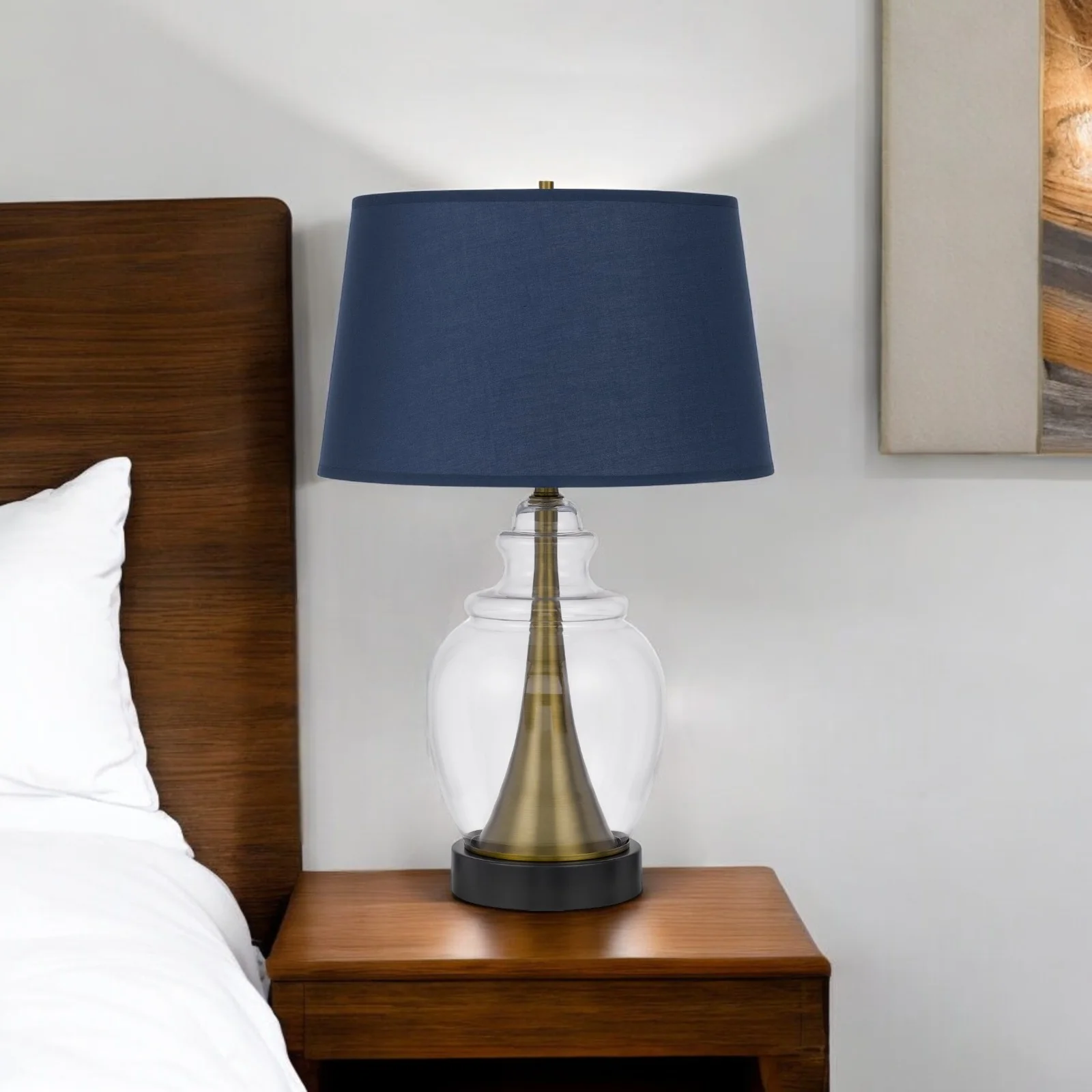 Black Metal Urn Table Lamp With Navy Blue Empire Shade By Homeroots