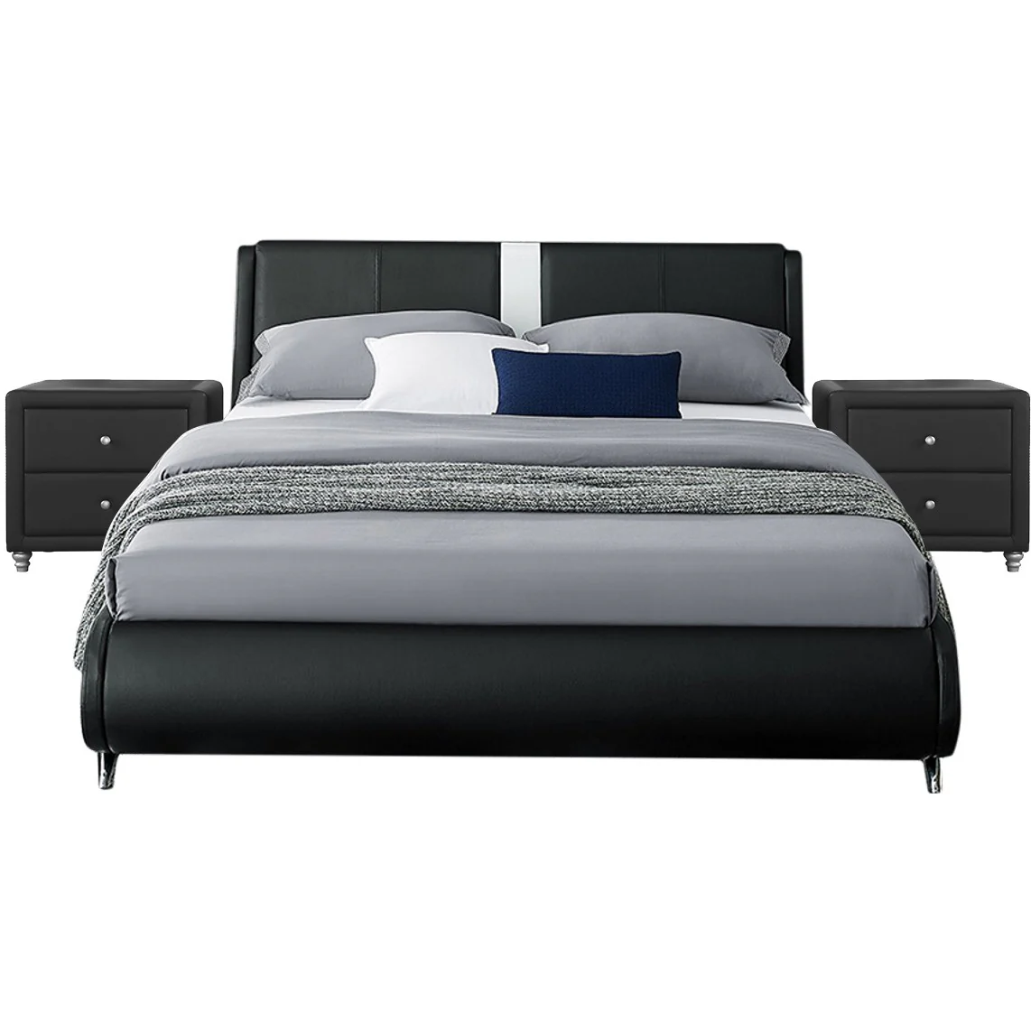 Black Platform King Bed With Two Nightstands By Homeroots - 397020 - Image 2