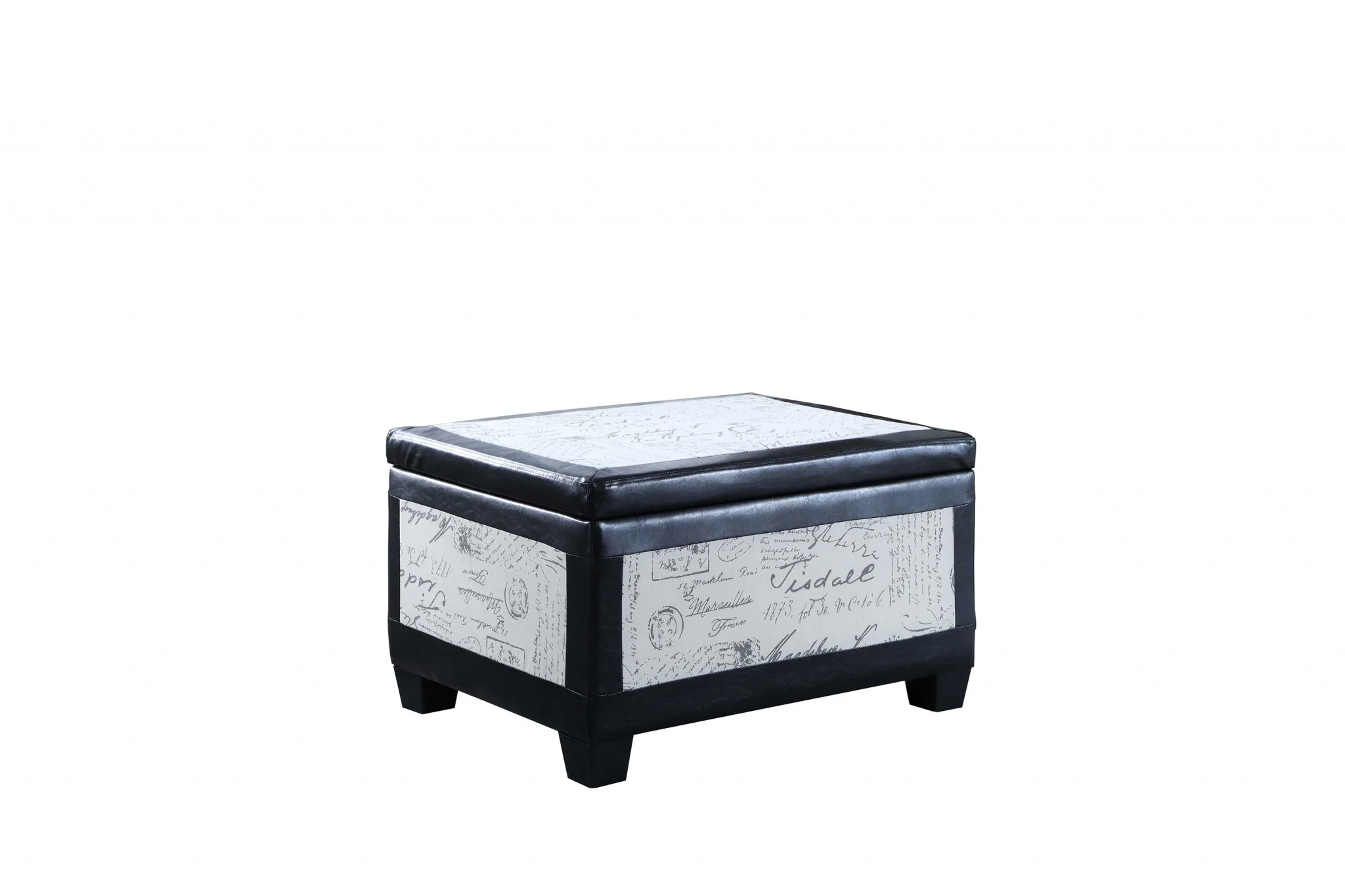 Black Postcard Faux Leather Storage Bench and Two Ottomans By Homeroots - 469416