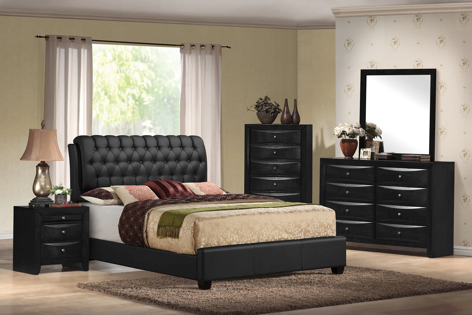 Black Pu Button Tufted King Bed By Homeroots