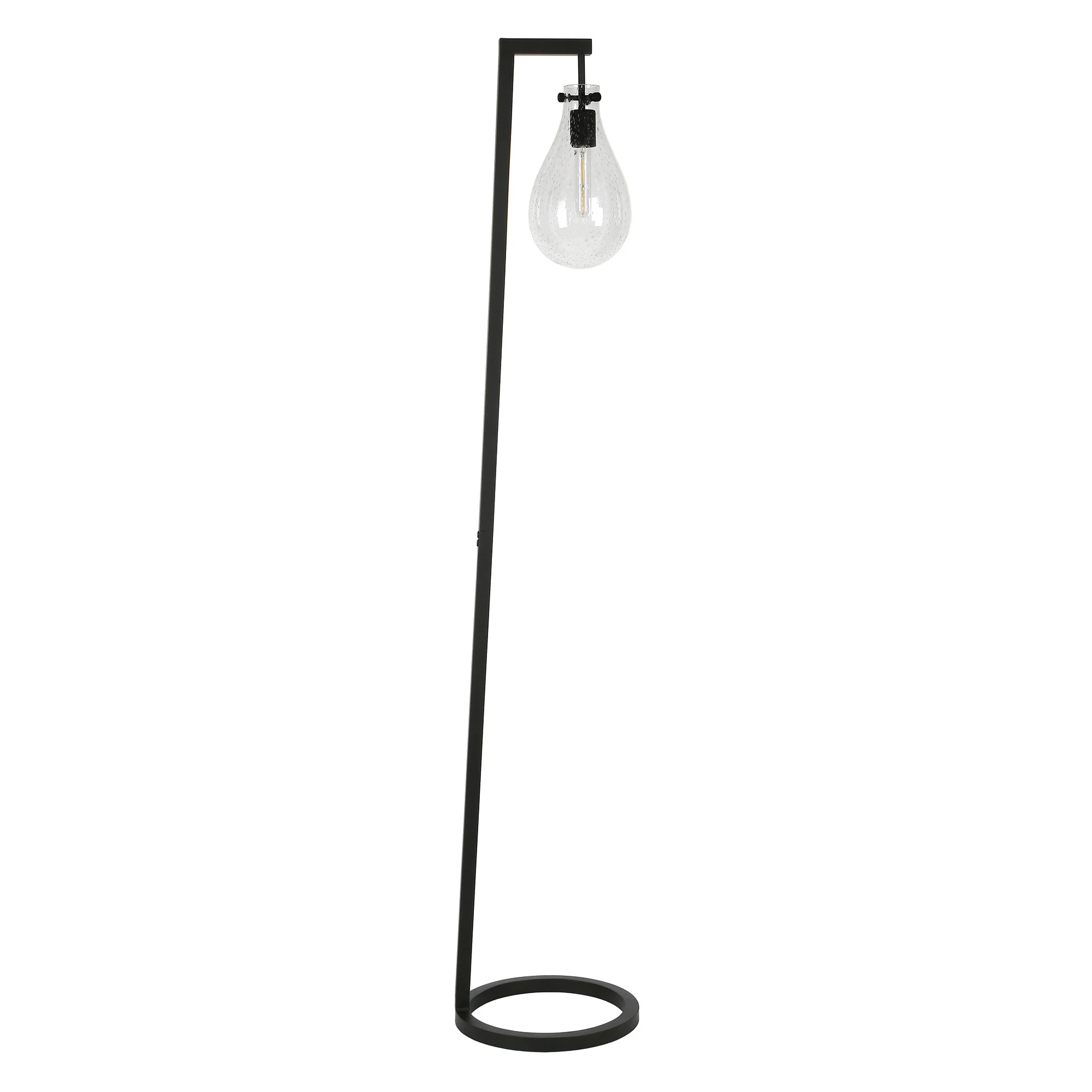 Black Reading Floor Lamp With Clear Seeded Glass Empire Shade By Homeroots