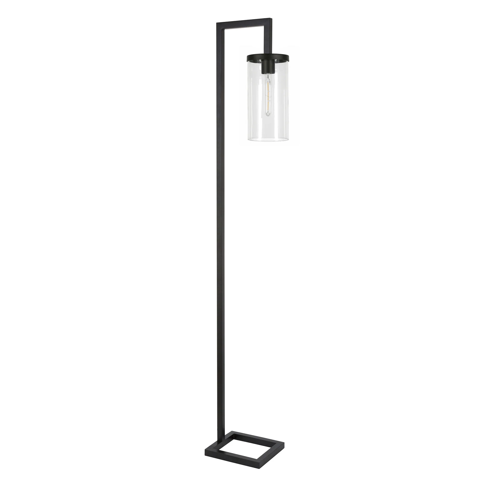 Black Reading Floor Lamp With Clear Transparent Glass Drum Shade By Homeroots