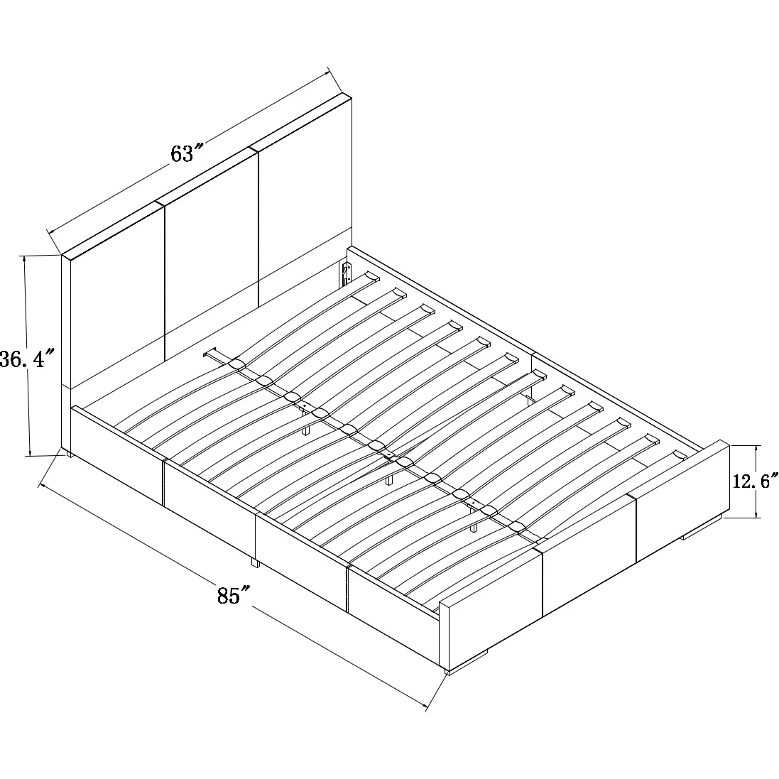 Black Upholstered Platform Queen Bed With Two Nightstands By Homeroots - Image 4