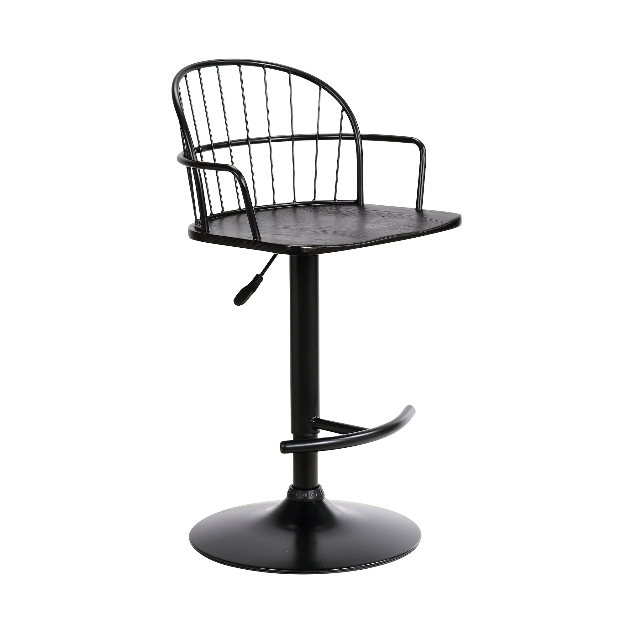 Black Wood and Metal Adjustable Curve Back Bar Stool By Homeroots