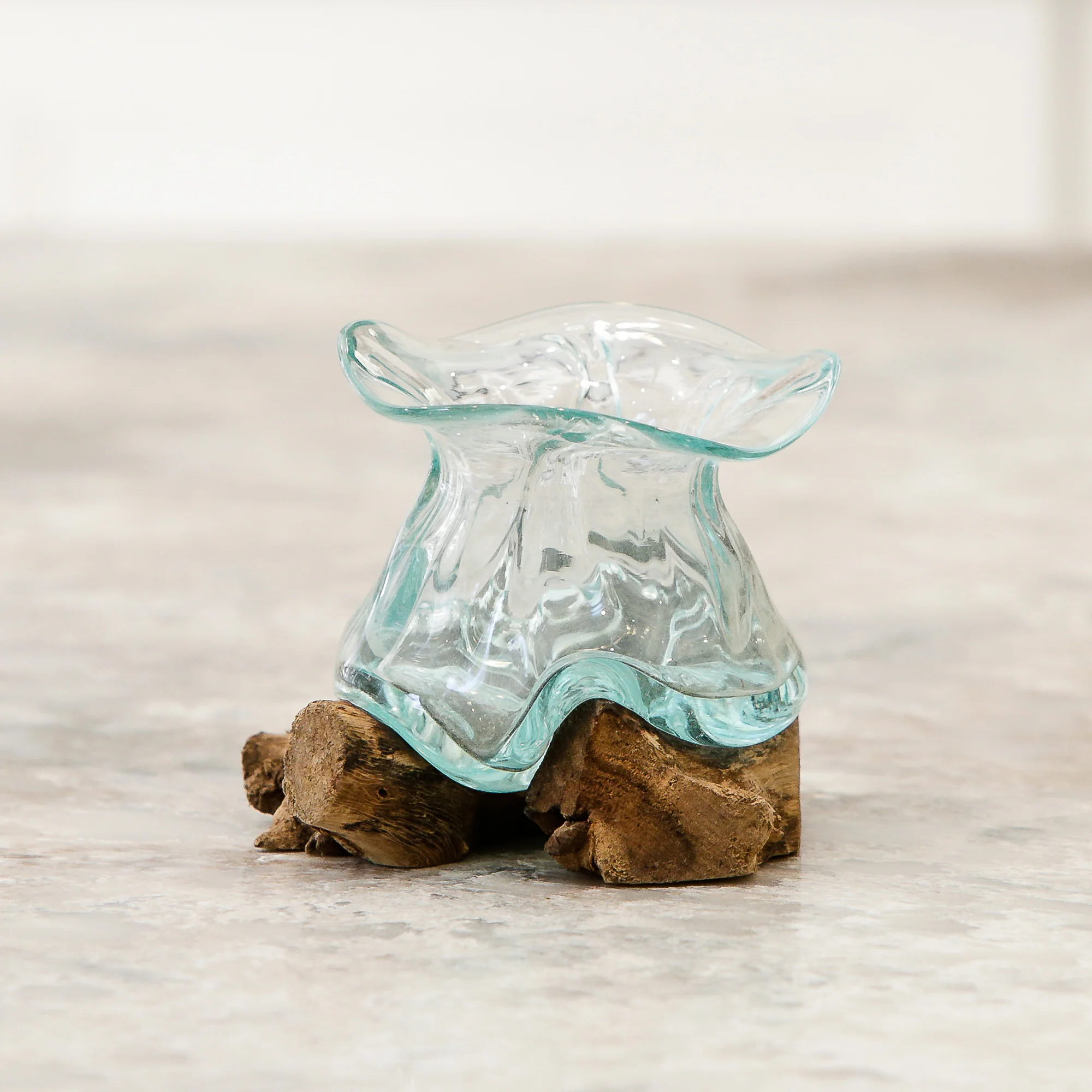 Blown Glass Lotus Vase on Chinaberry Wood Set of 4 By Garden Age Supply - Image 2
