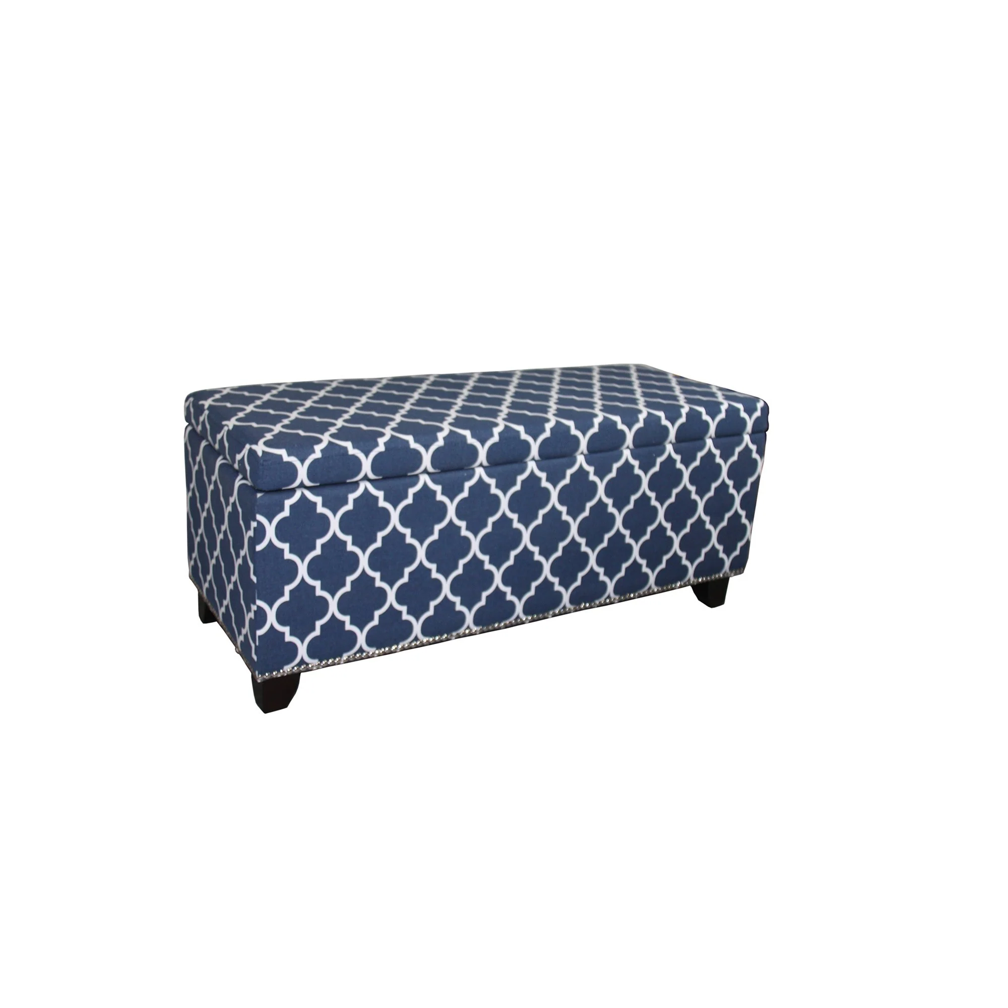 Blue and White Quatrefoil Storage Bench By Homeroots - Image 4