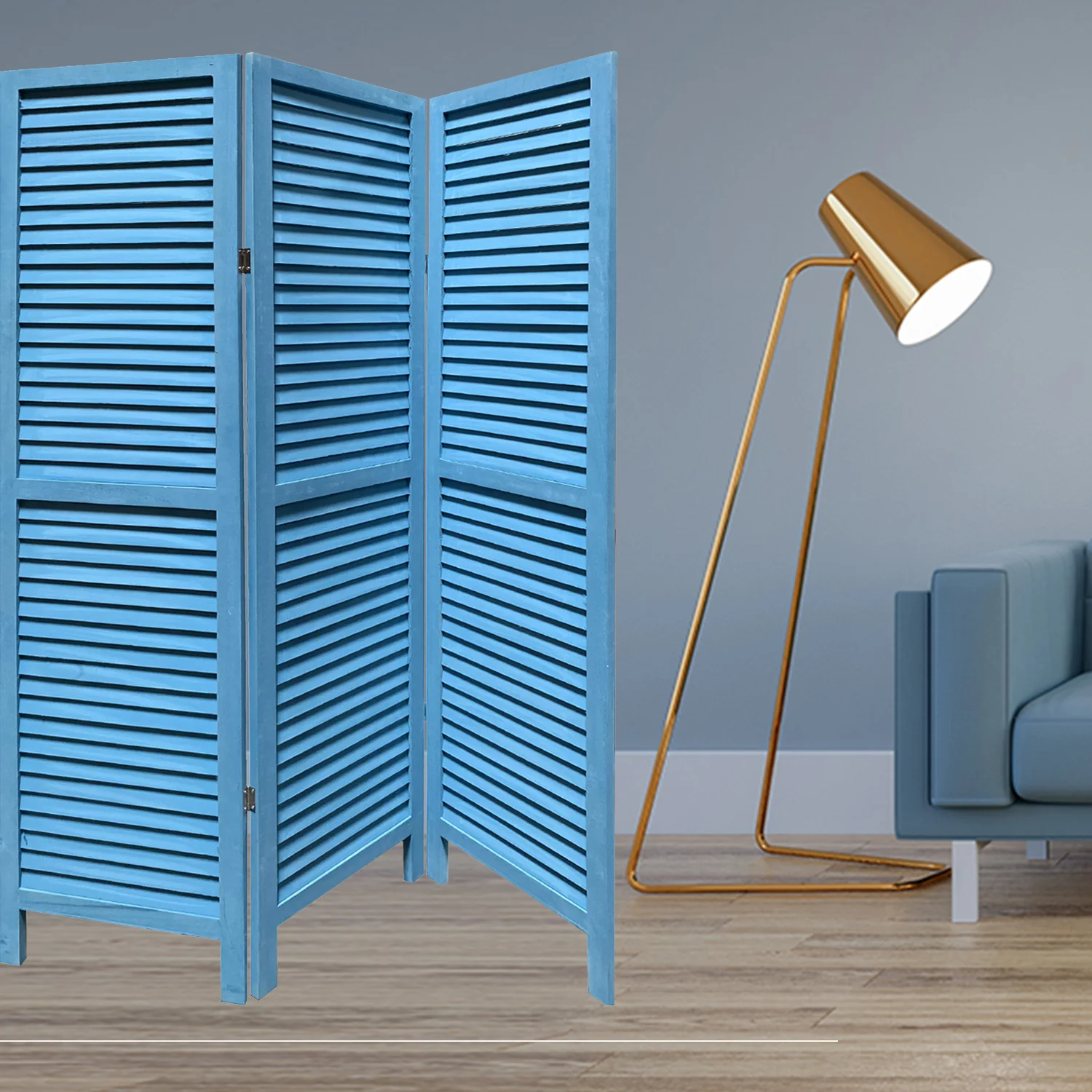 Blue Finish Wood Shutter 3 Panel Room Divider Screen By Homeroots