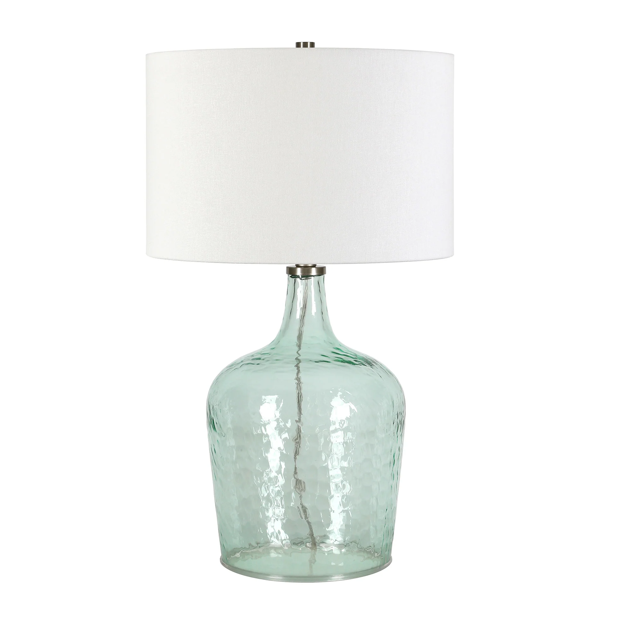 Blue Glass Gourd Table Lamp Coastal With White Drum Shade By Homeroots