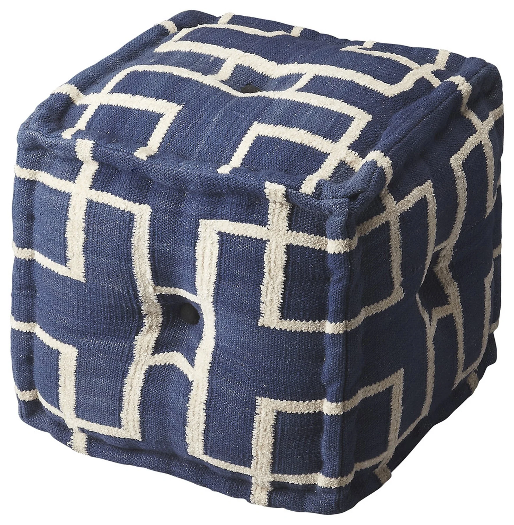 Blue Square Cotton Pouf Ottoman By Homeroots