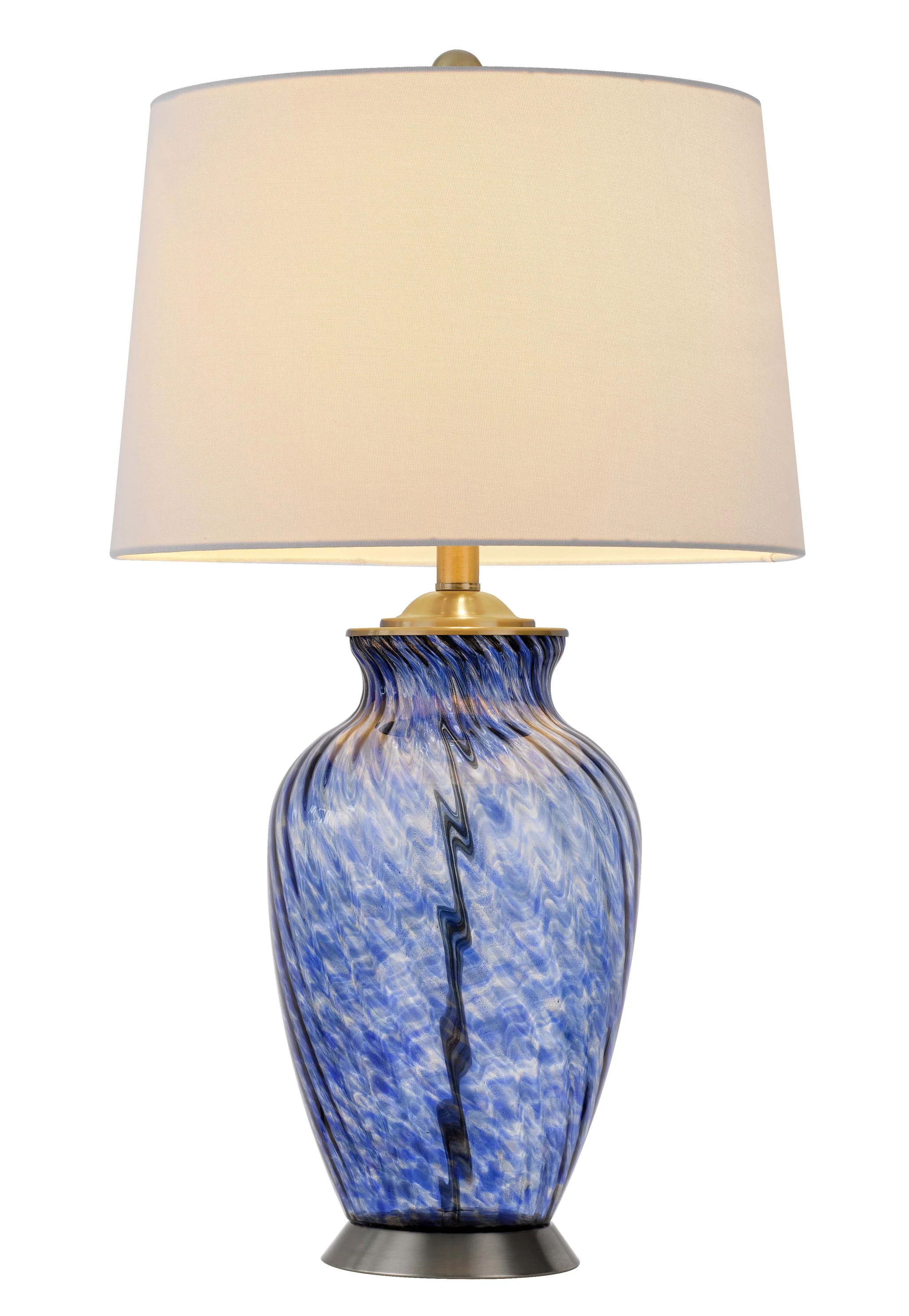 Blue Swirl Glass Table Lamp With White Empire Shade By Homeroots