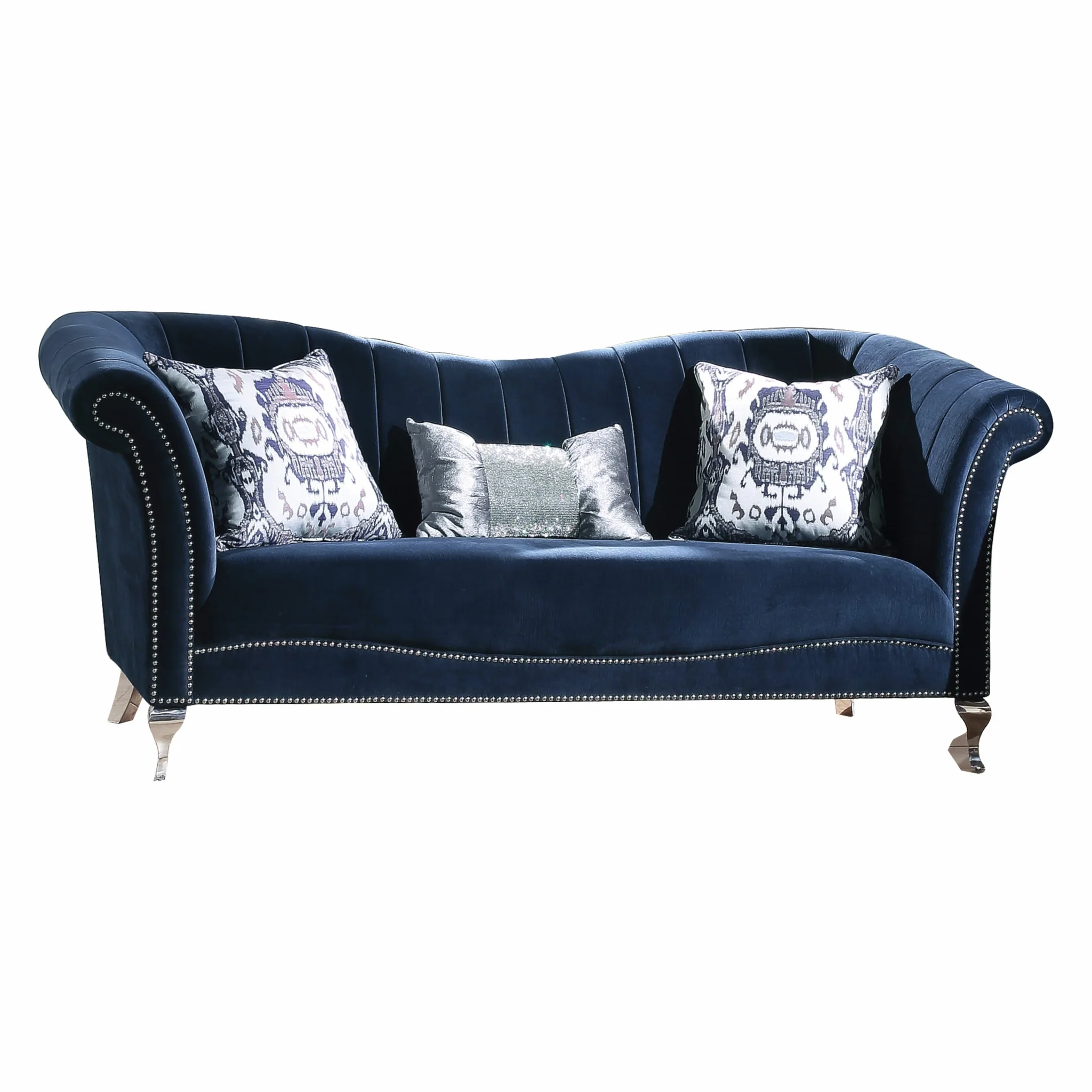 Blue Velvet Upholstery Acrylic Leg Sofa w Pillows By Homeroots