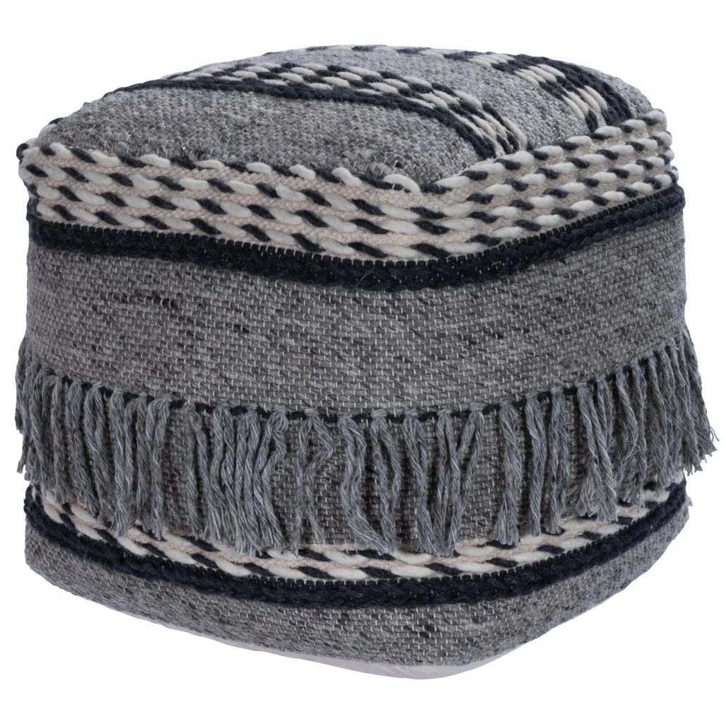 Boho Square Black and Gray Pouf Ottoman By Homeroots