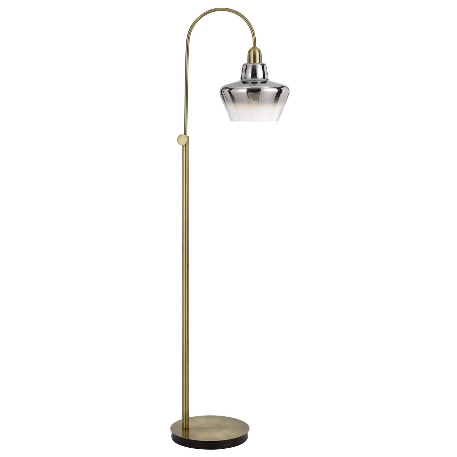 Brass Adjustable Arc Floor Lamp With Antiqued Brass Mirrored Glass Novelty Shade By Homeroots