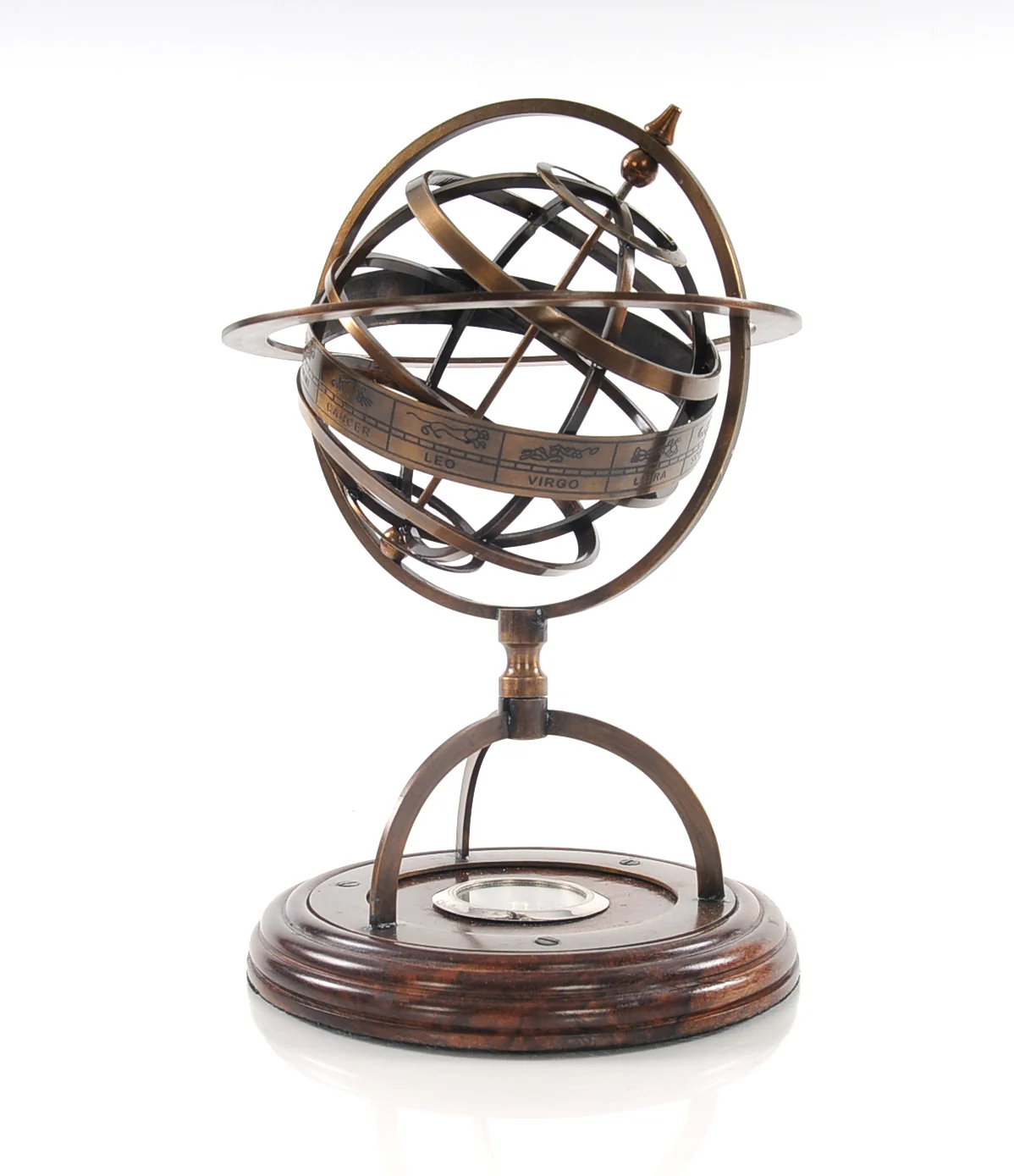 Brass Armillary With Compass On Wood Base By Homeroots