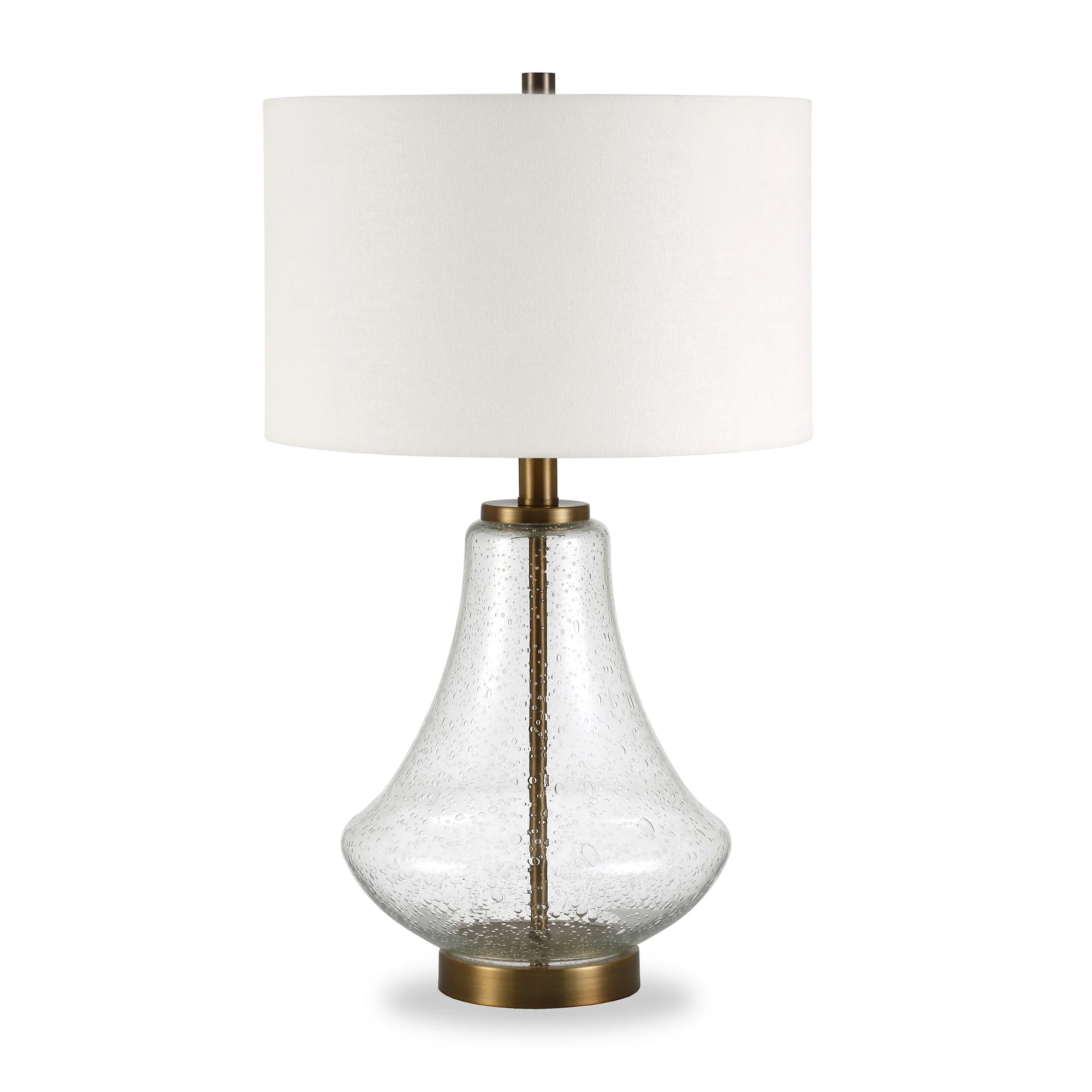 Brass Glass Table Lamp With White Drum Shade By Homeroots