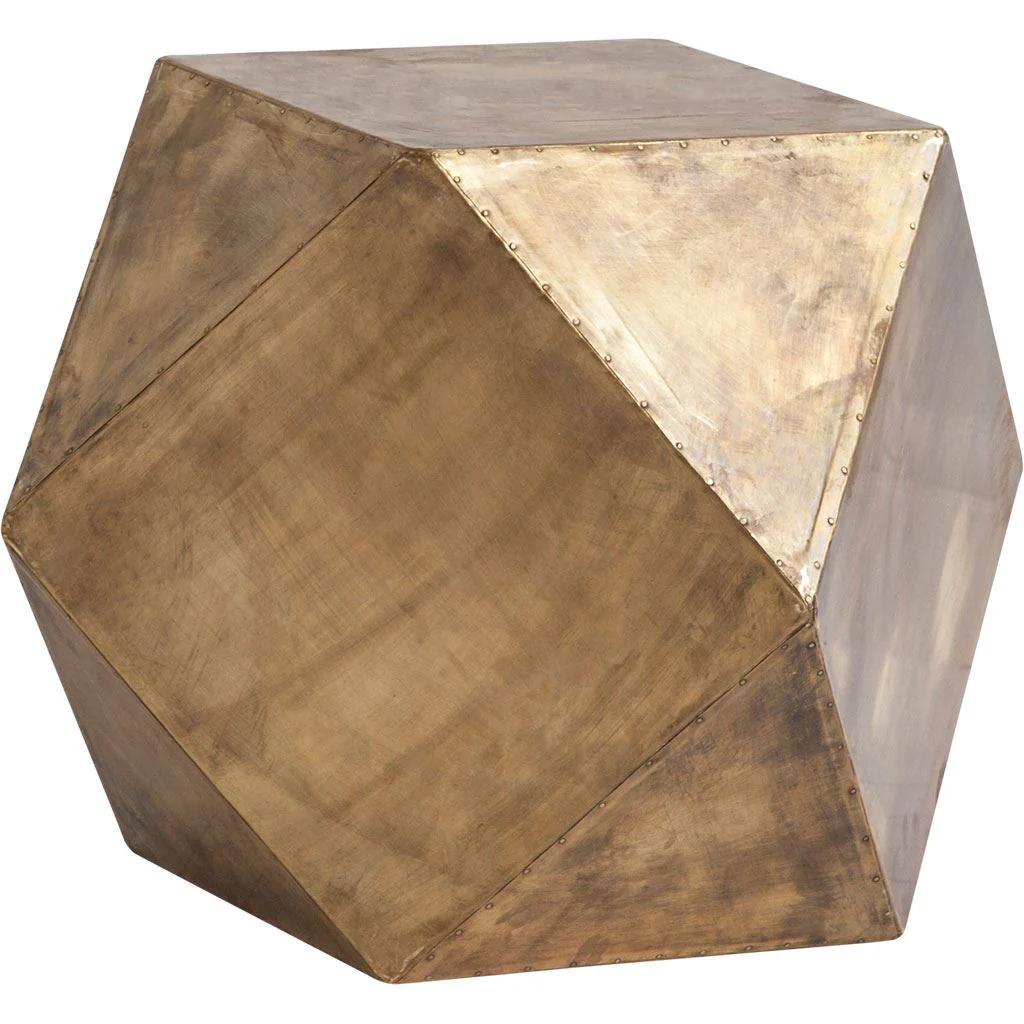 Brass Iron Plated Hexagonal Side Table with Square Top By Homeroots