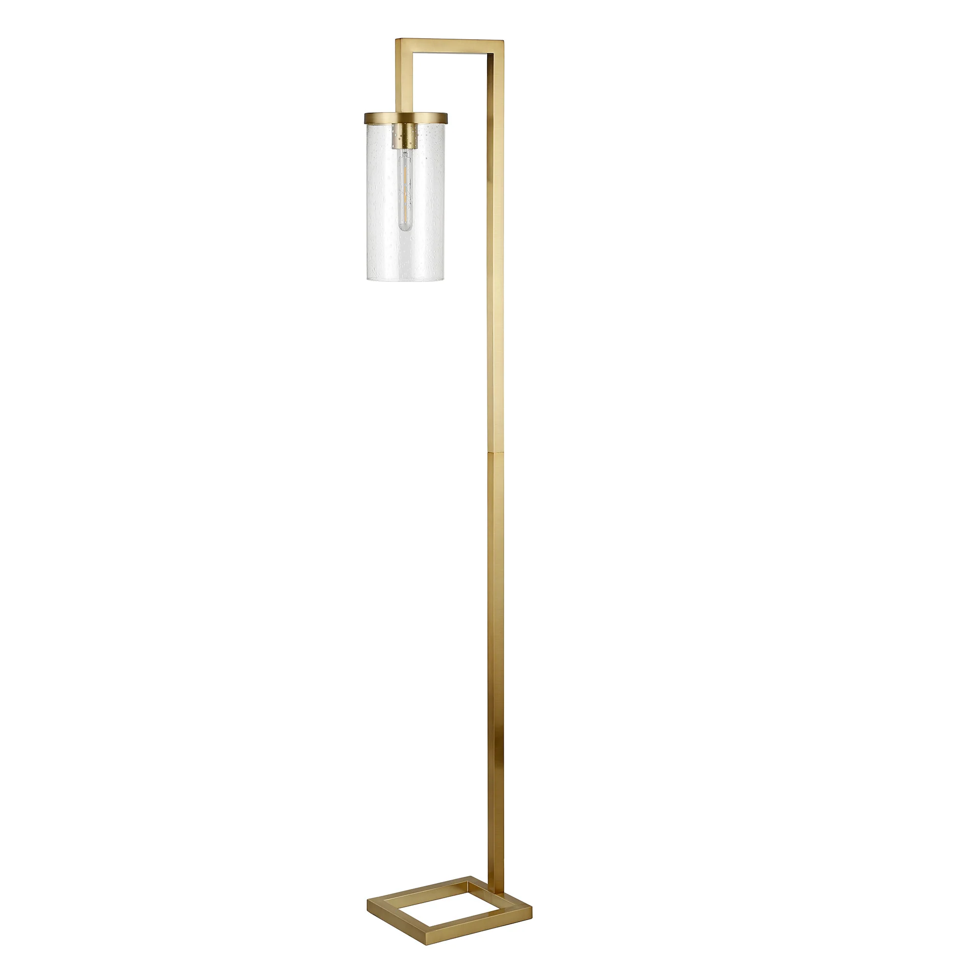Brass Reading Floor Lamp With Clear Seeded Glass Drum Shade By Homeroots