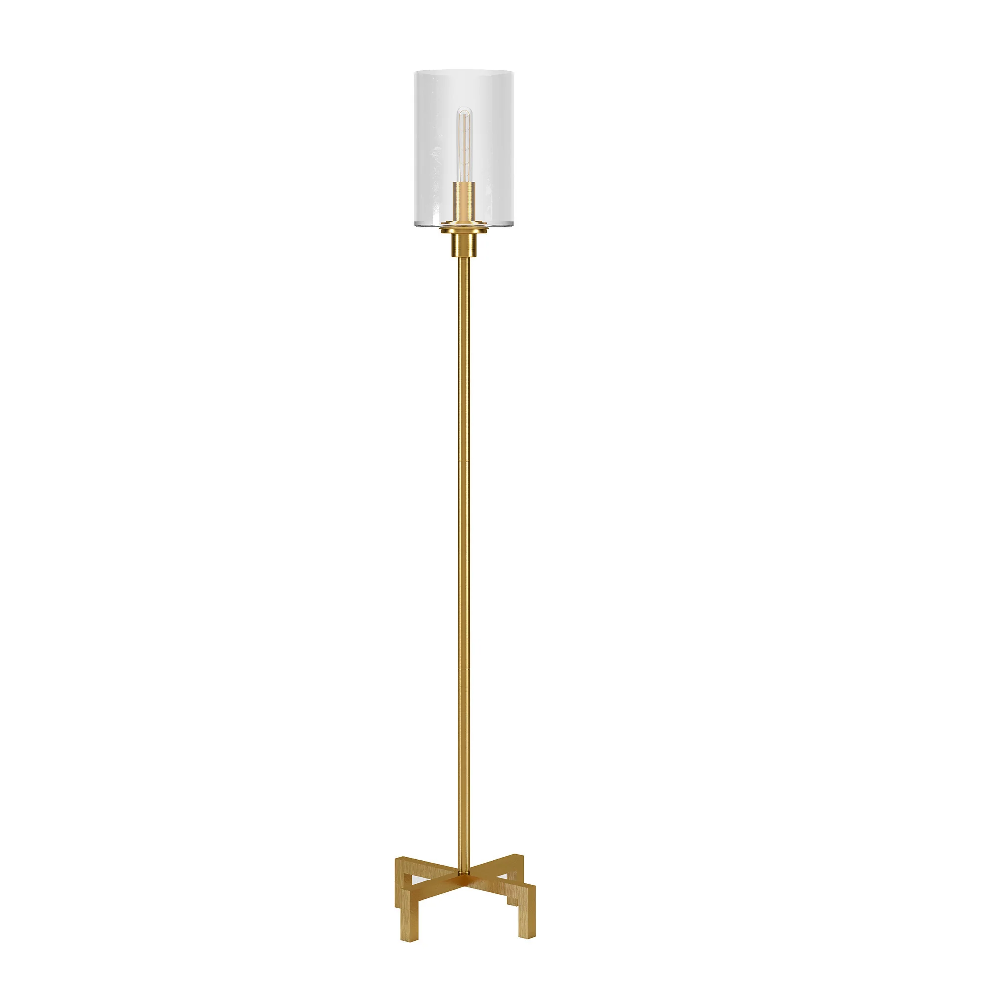 Brass Torchiere Floor Lamp With Clear Transparent Glass Drum Shade By Homeroots