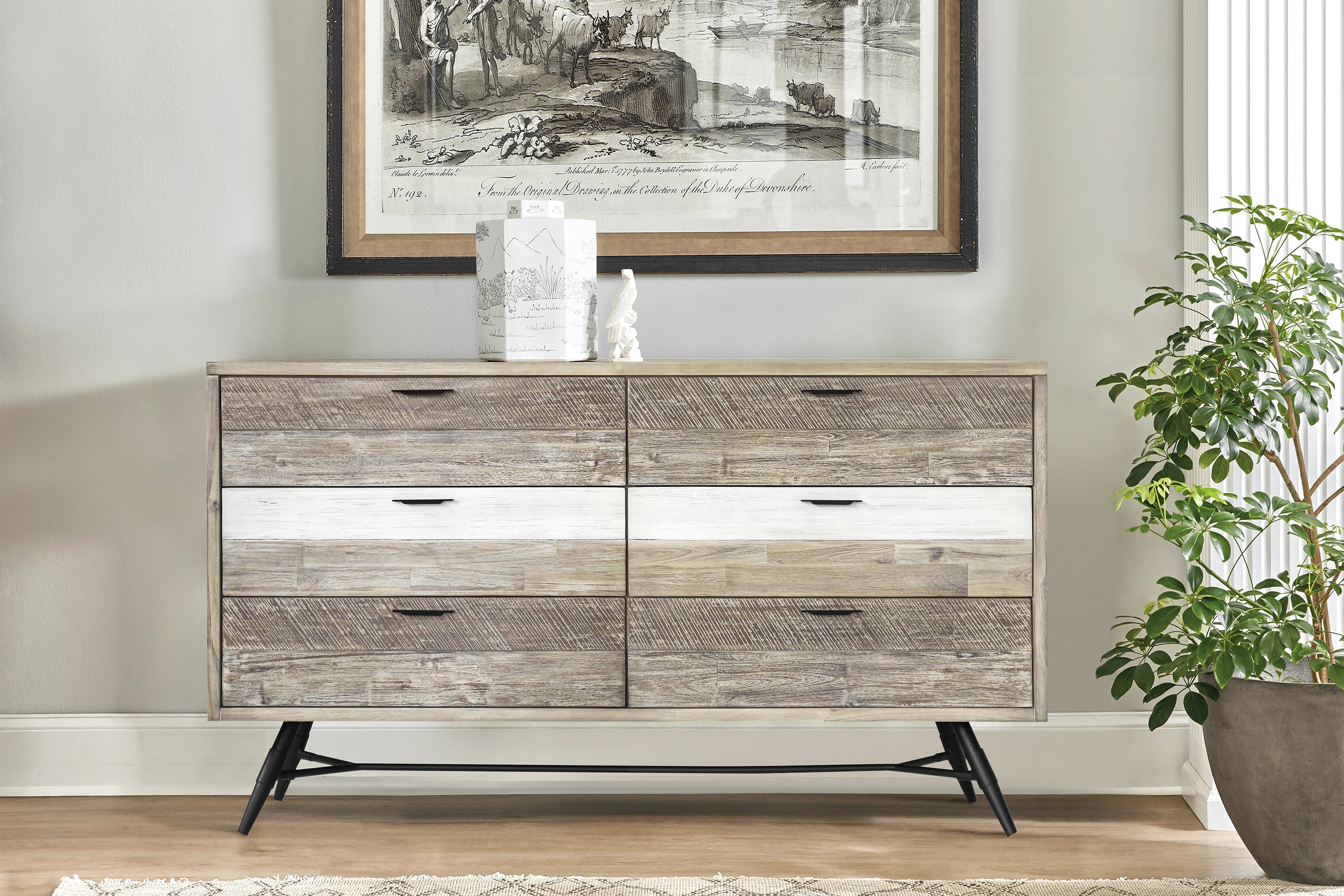 Bridges 6 Drawer Dresser in Two Tone Acacia Wood By Armen Living