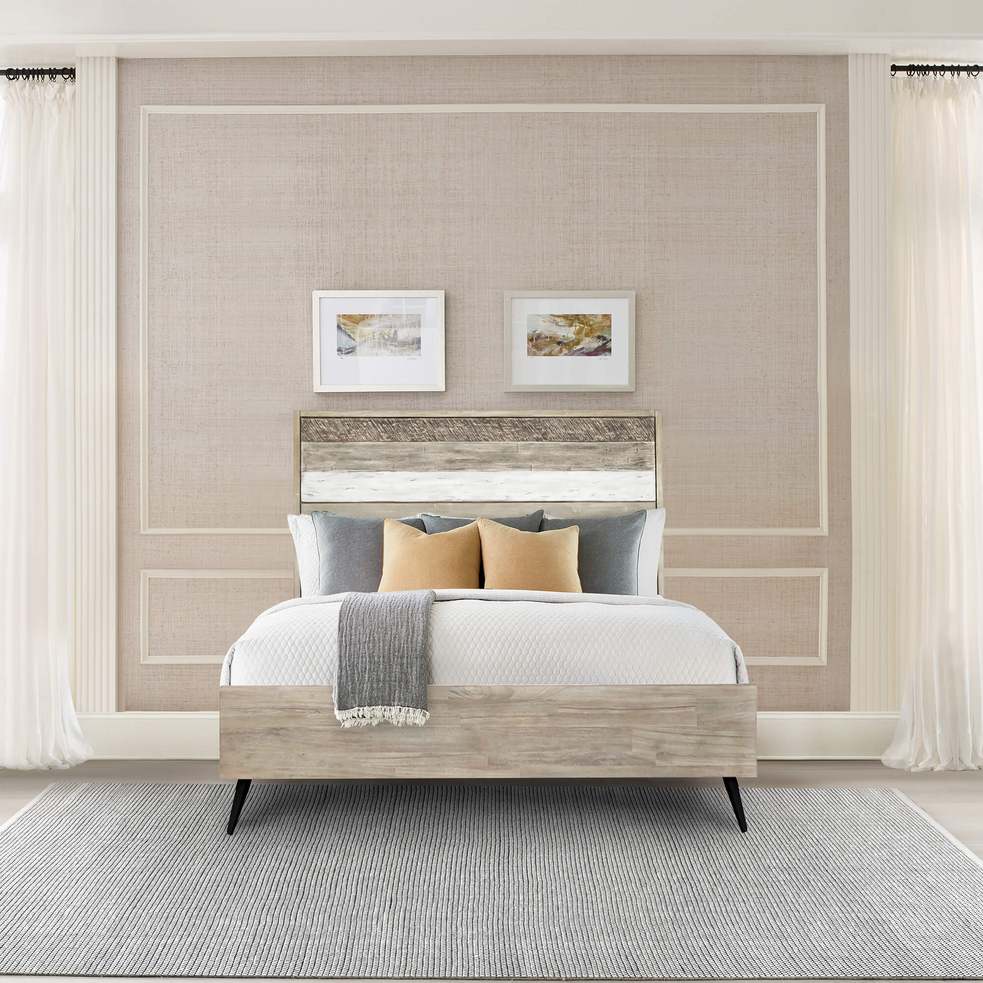 Bridges Queen Platform Bed in Two Tone Acacia Wood By Armen Living