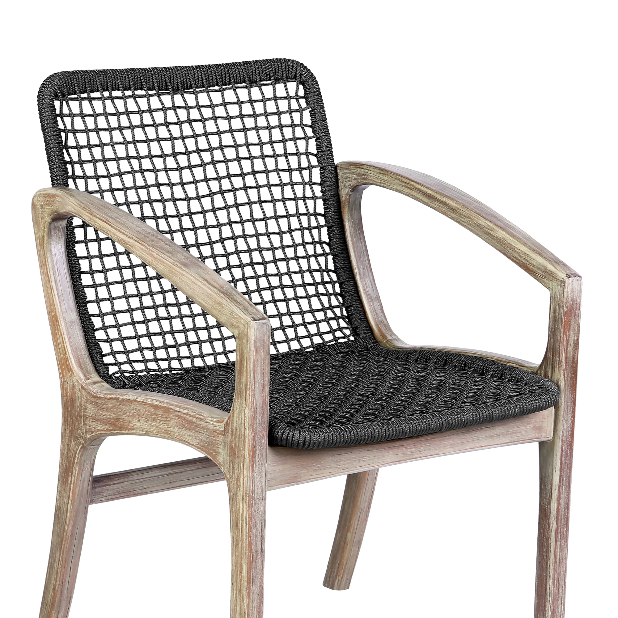 Brighton Outdoor Patio Dining Chair in Dark Eucalyptus Wood and Grey Rope By Armen Living - Image 19