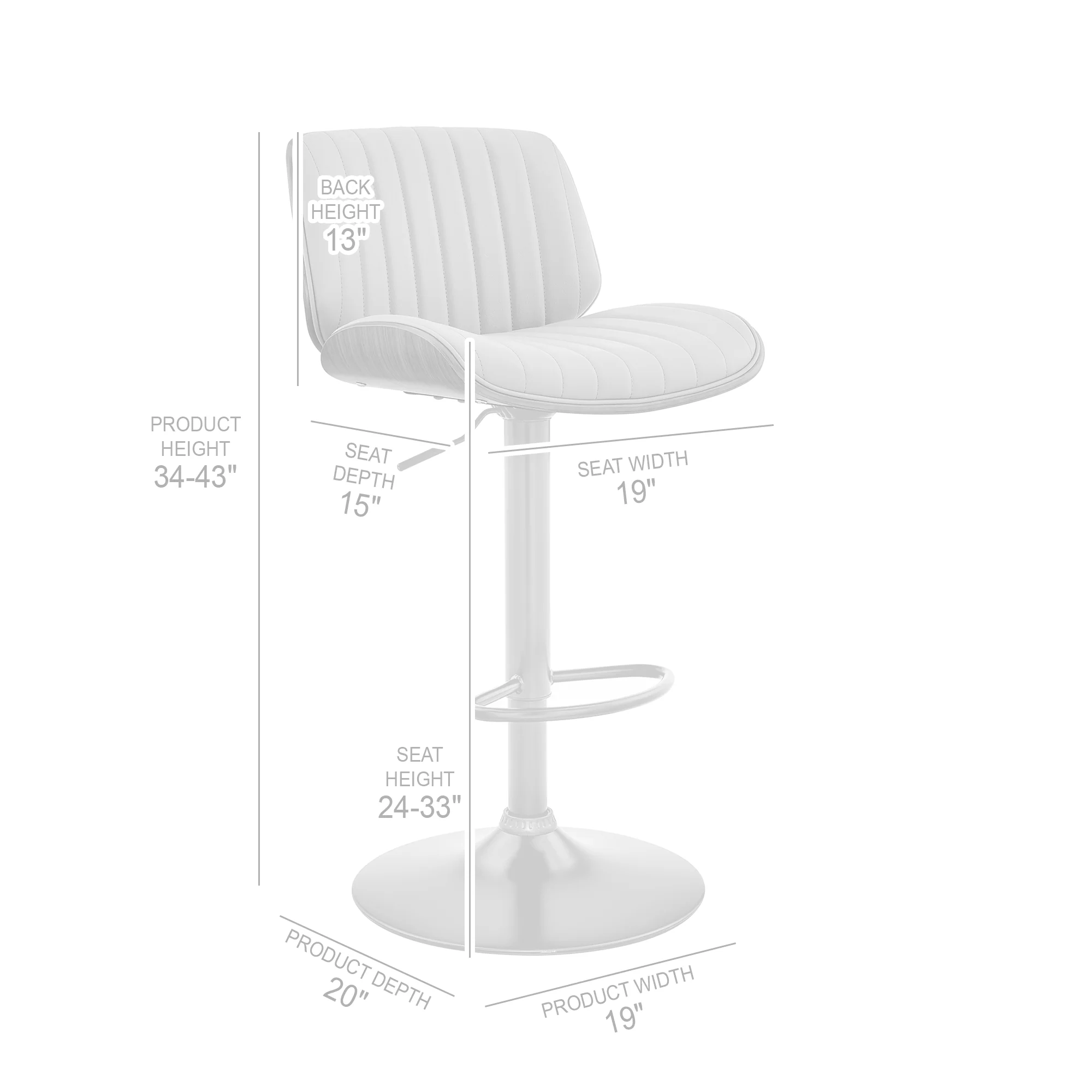 Brock Adjustable Gray Faux Leather and Walnut Wood with Black Finish Bar Stool By Armen Living - Image 9