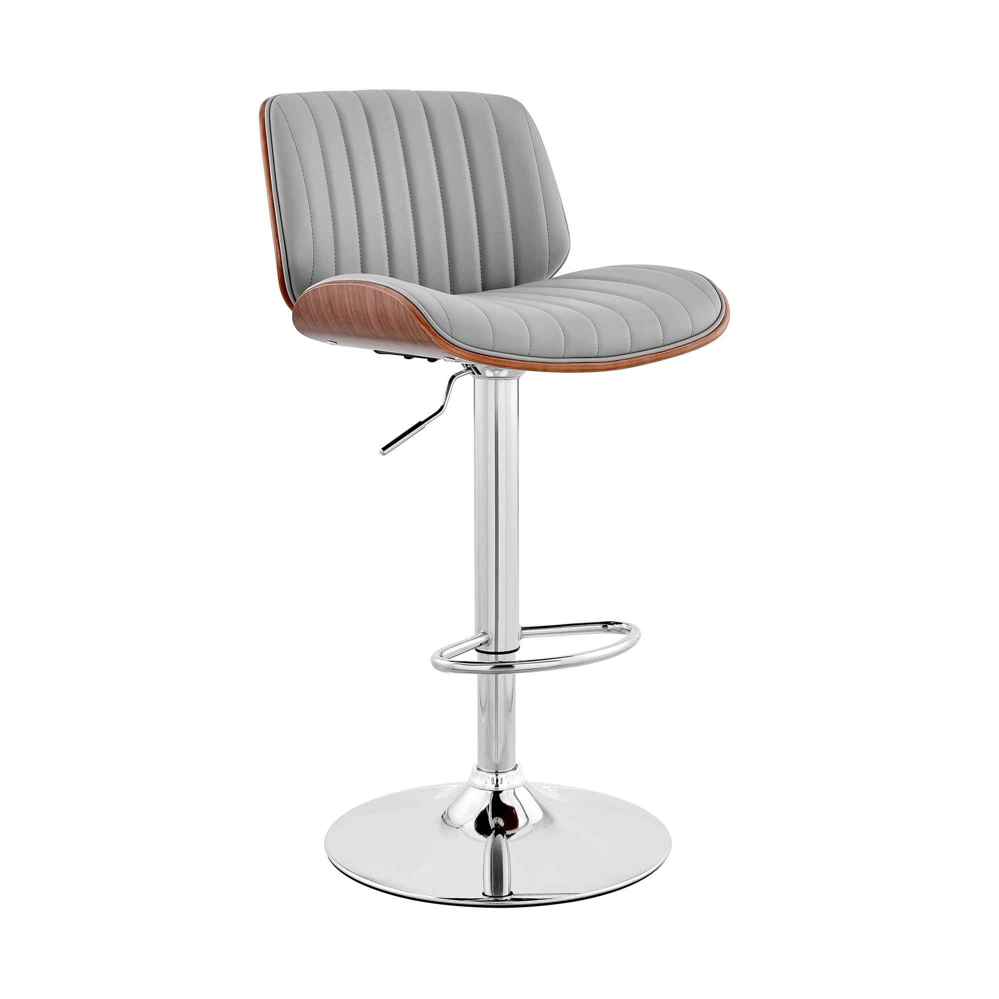 Brock Adjustable Gray Faux Leather and Walnut Wood with Chrome Finish Bar Stool By Armen Living - Image 2