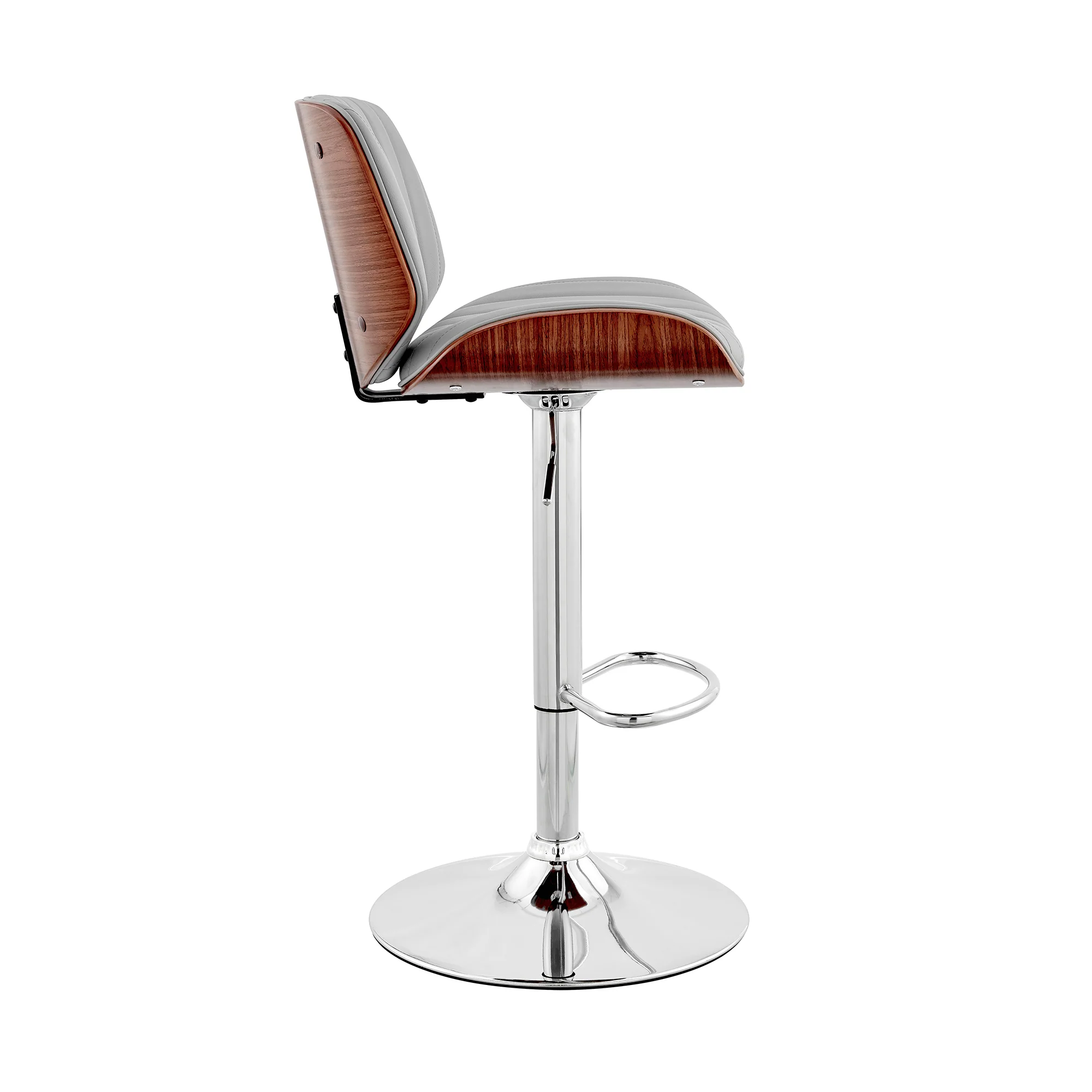 Brock Adjustable Gray Faux Leather and Walnut Wood with Chrome Finish Bar Stool By Armen Living - Image 4