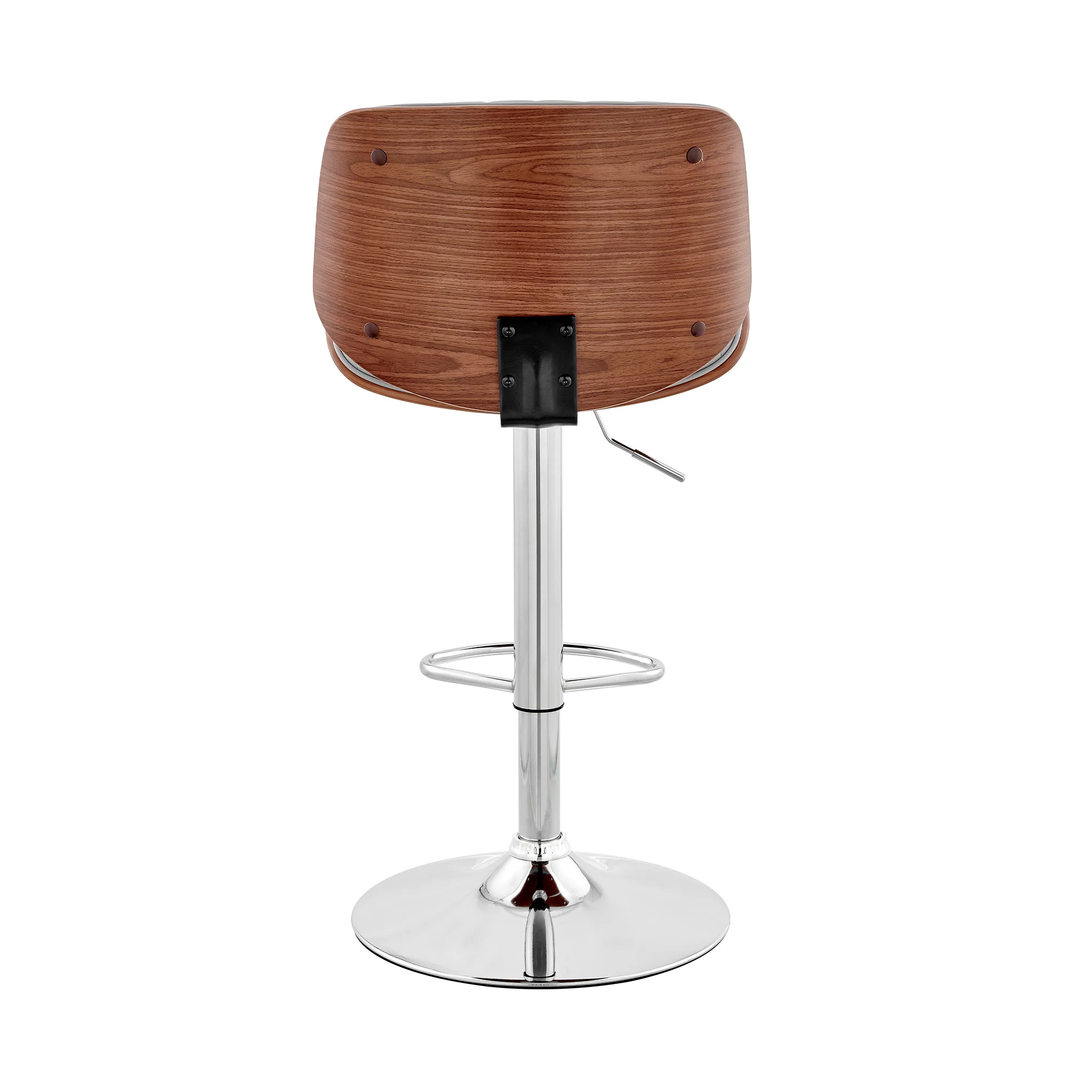 Brock Adjustable Gray Faux Leather and Walnut Wood with Chrome Finish Bar Stool By Armen Living - Image 6