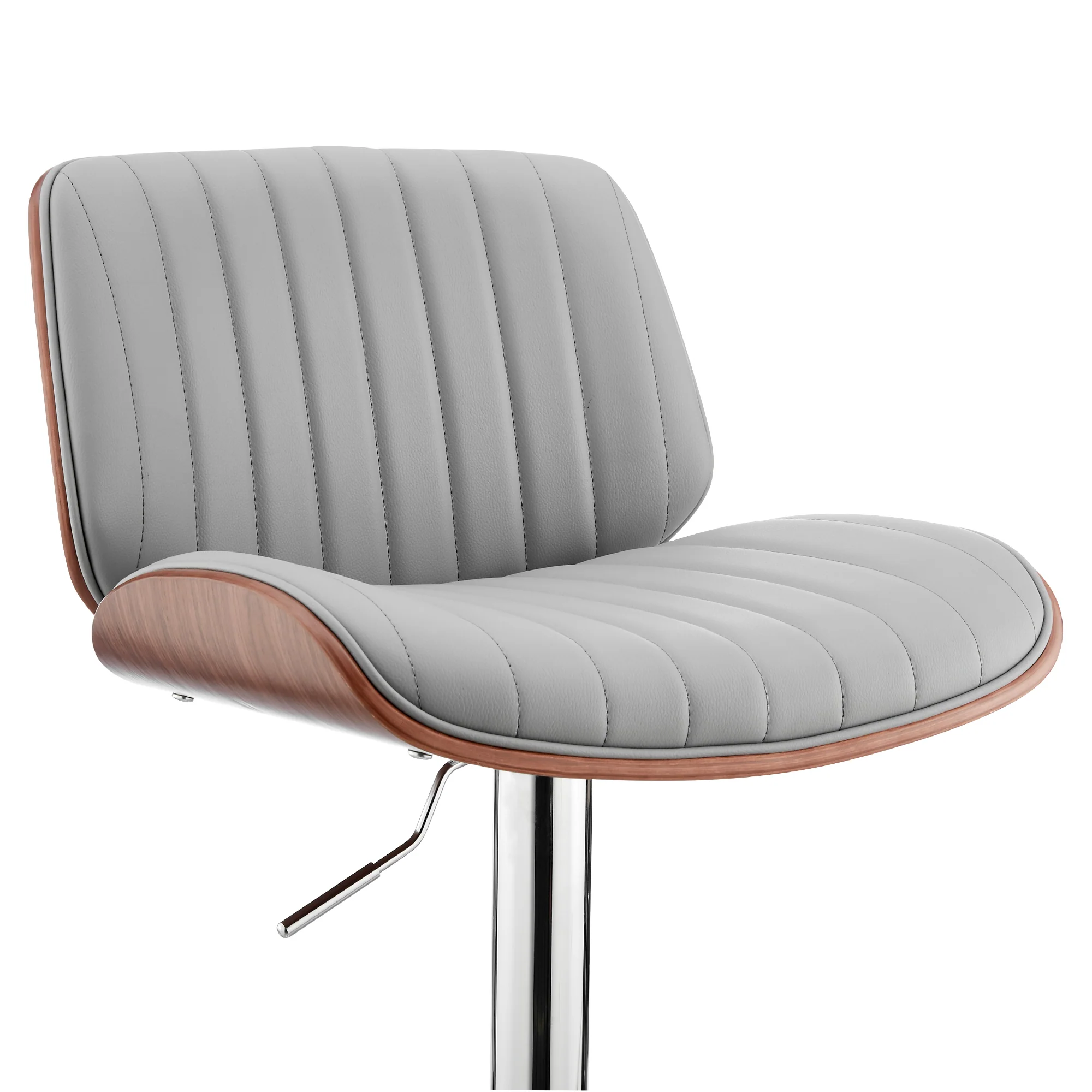 Brock Adjustable Gray Faux Leather and Walnut Wood with Chrome Finish Bar Stool By Armen Living - Image 7