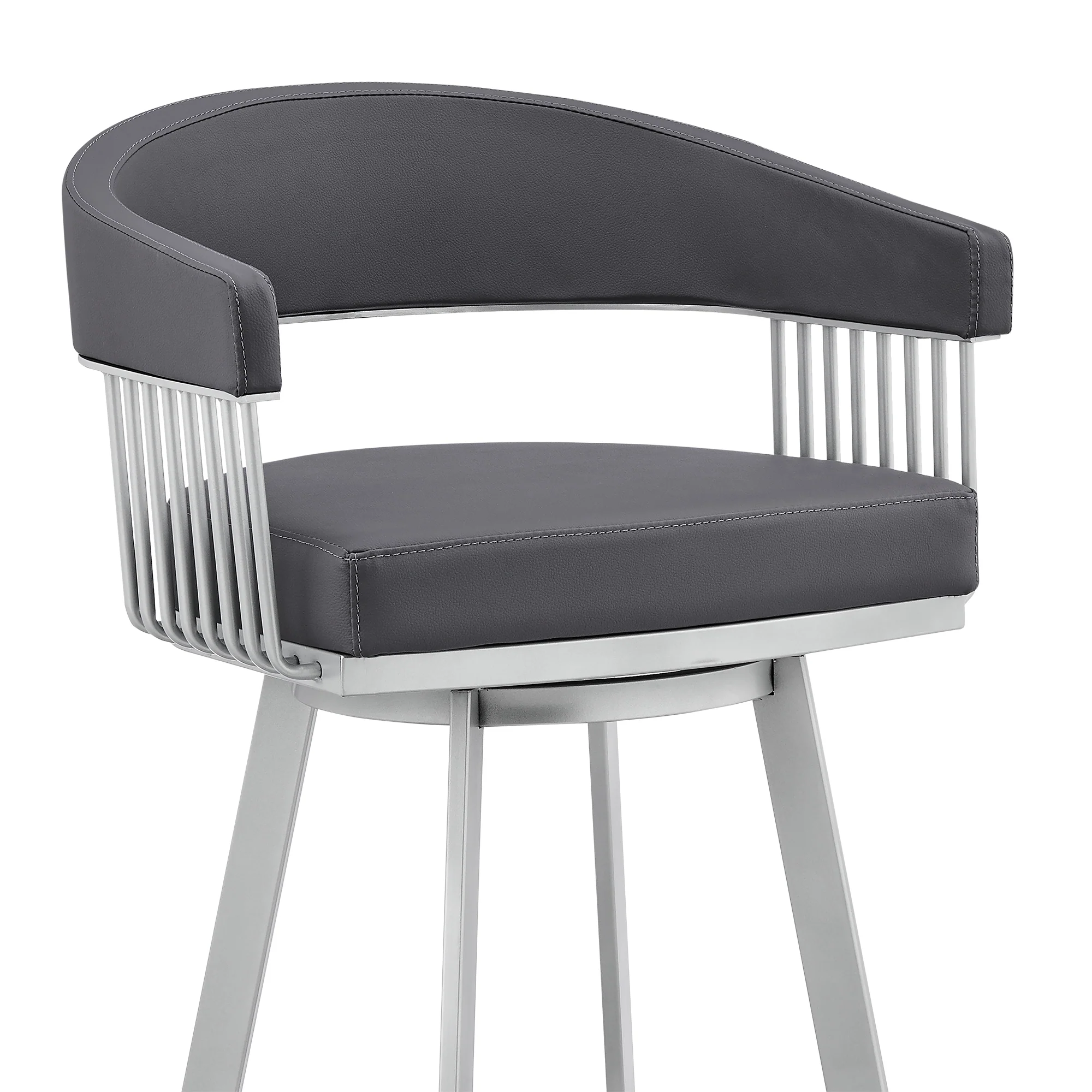 Bronson 25" Slate Grey Faux Leather and Silver Metal Bar Stool By Armen Living - Image 7