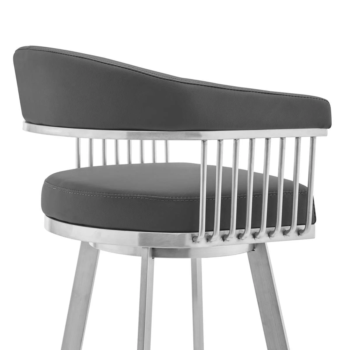 Bronson 26" Gray Faux Leather and Brushed Stainless Steel Swivel Bar Stool By Armen Living - Image 6