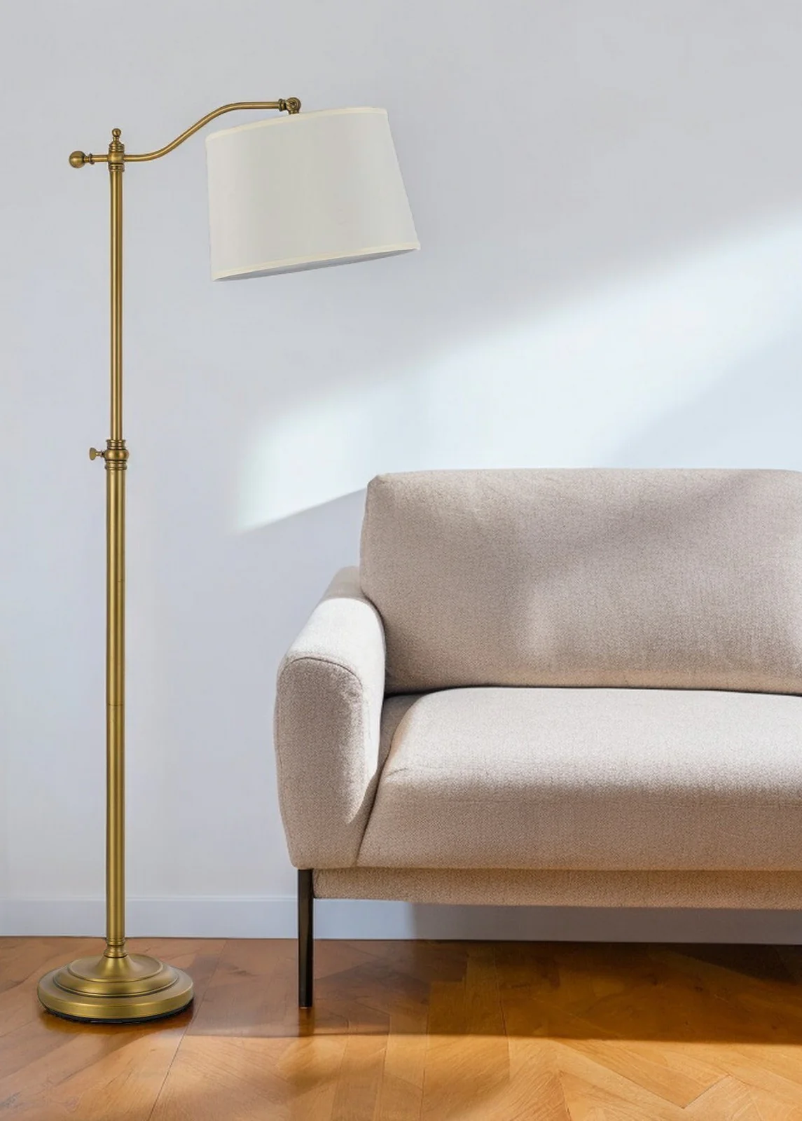 Bronze Adjustable Height Swing Arm Floor Lamp With White Fabric Shade By Homeroots