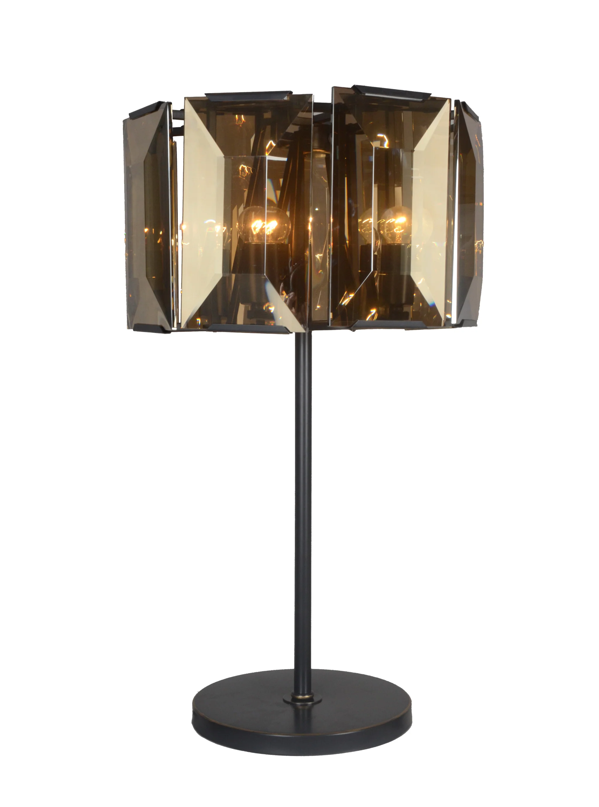 Bronze Metal Four Light Cylinder Bedside Table Lamp With Amber Round Shade By Homeroots