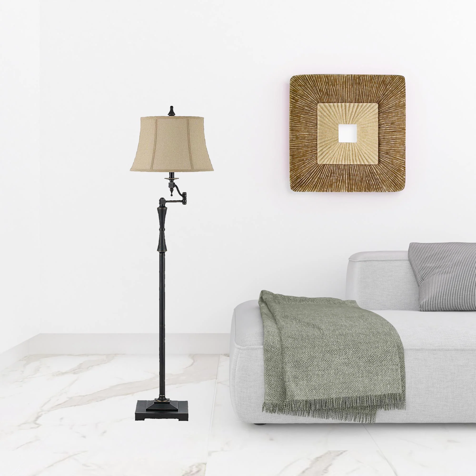 Bronze Swing Arm Floor Lamp With Brown Square Shade By Homeroots - Image 2