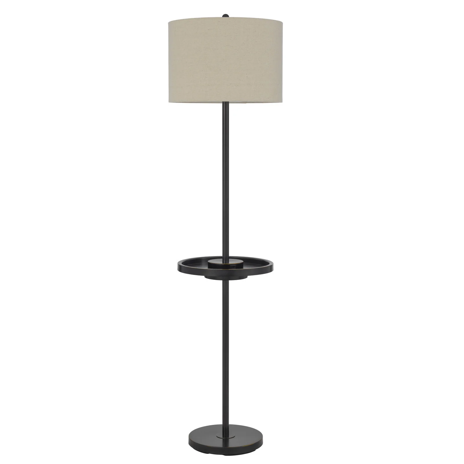 Bronze Tray Table Floor Lamp With Beige Drum Shade By Homeroots