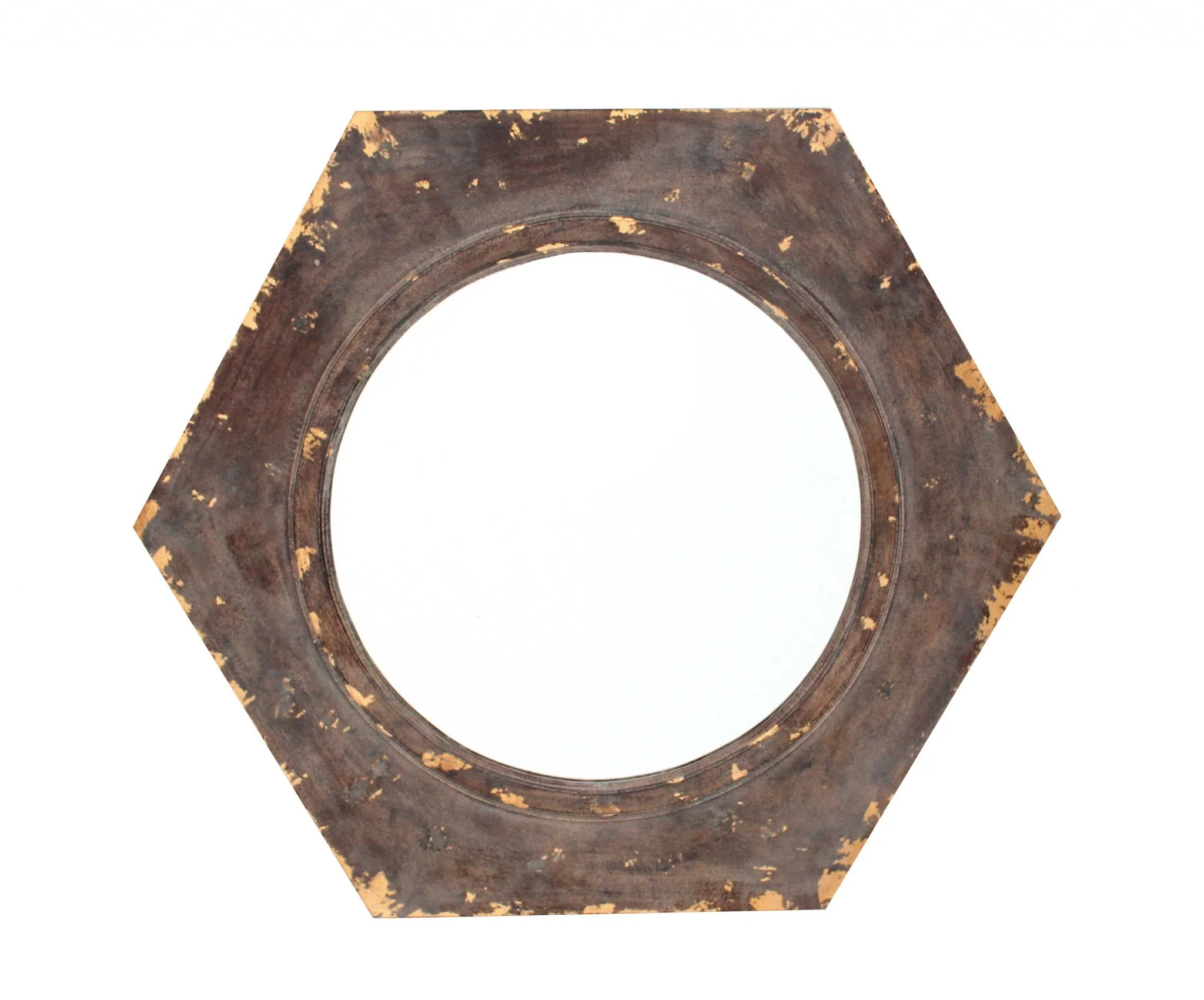 Bronze Vintage Round Hexagon Frame - Cosmetic Mirror By Homeroots