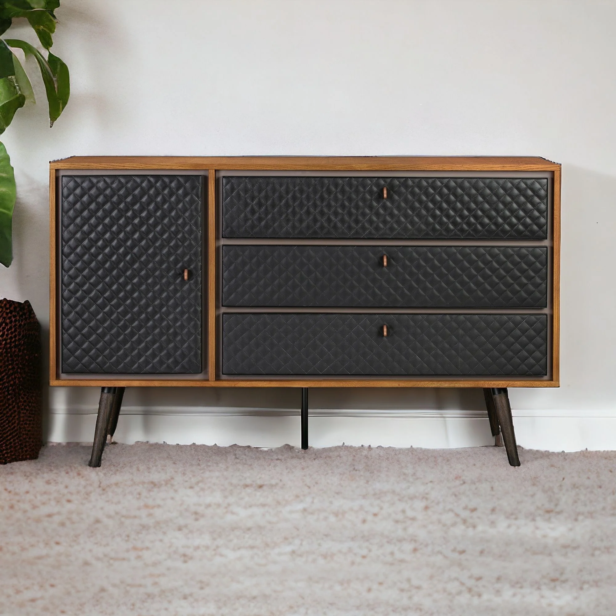 Brown and Black Solid Wood Three Drawer Double Dresser By Homeroots