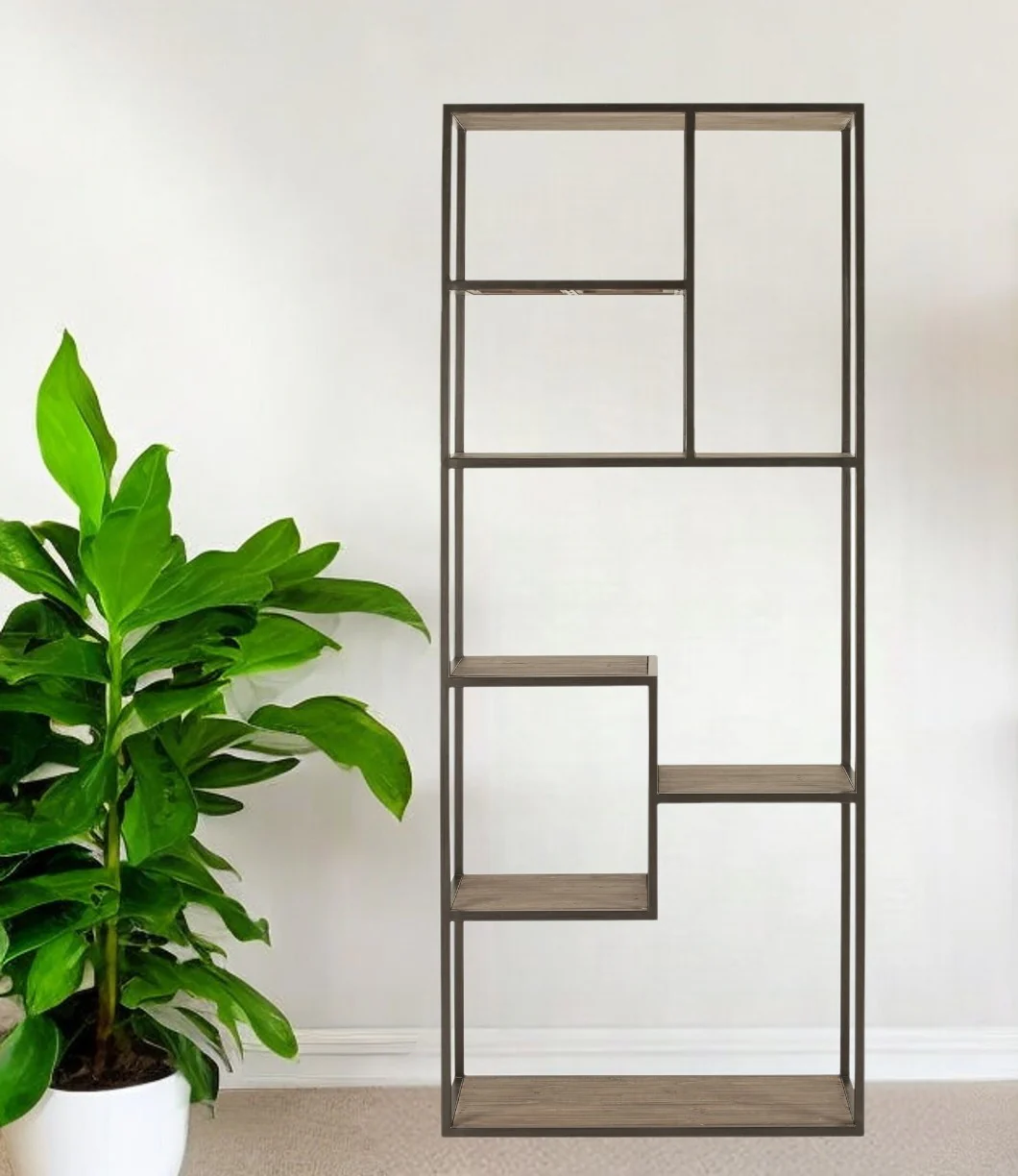 Brown And Natural Metal and Wood Seven Tier Bookcase By Homeroots