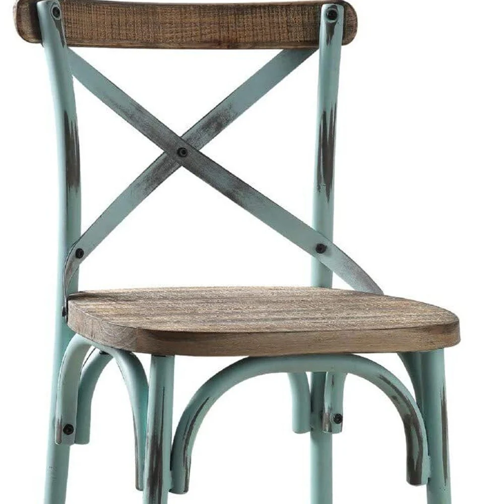 Brown And Sky Blue Iron Bar Chair By Homeroots - Image 5