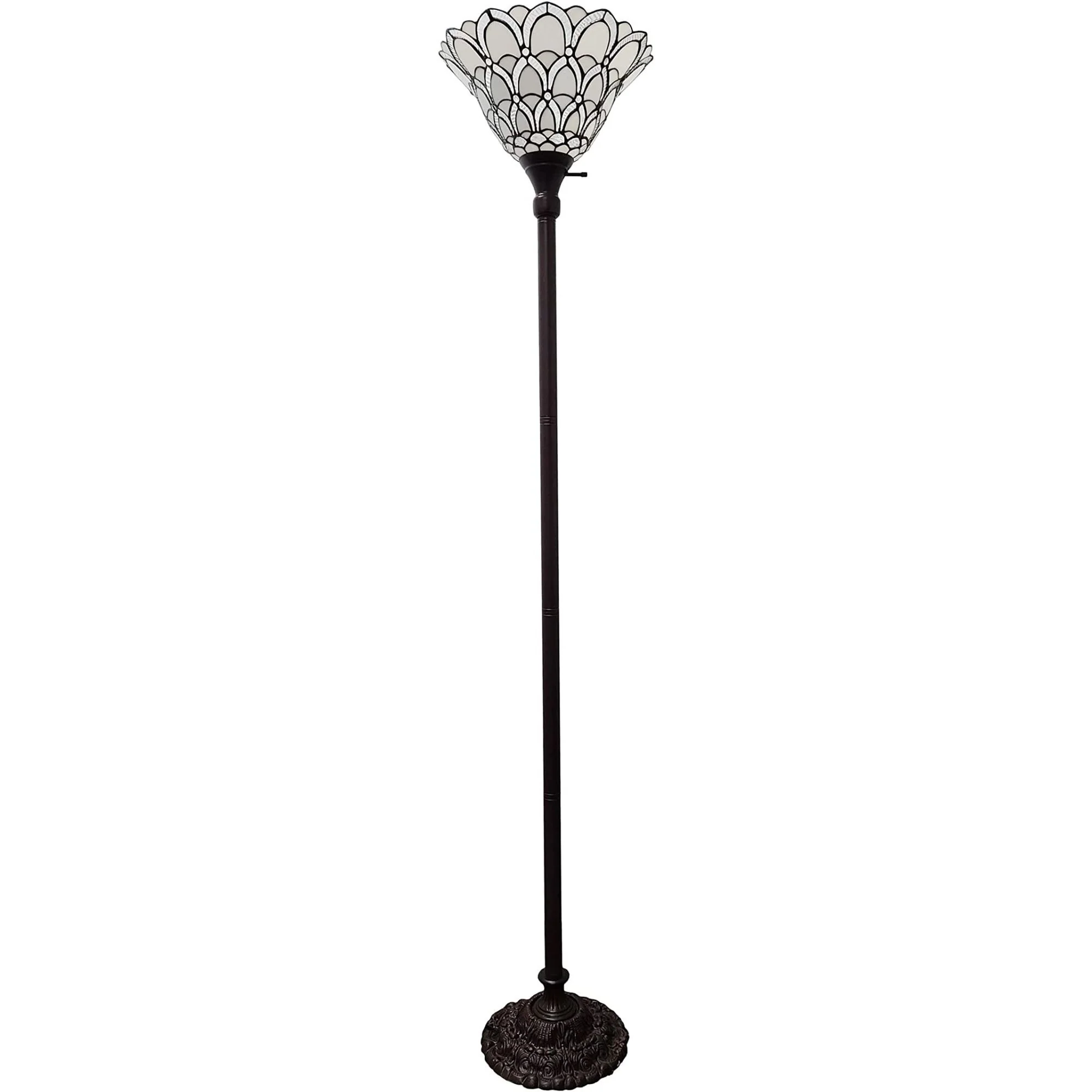 Brown And White Floor Lamp With White Peacock Feather Glass Bell Shade By Homeroots