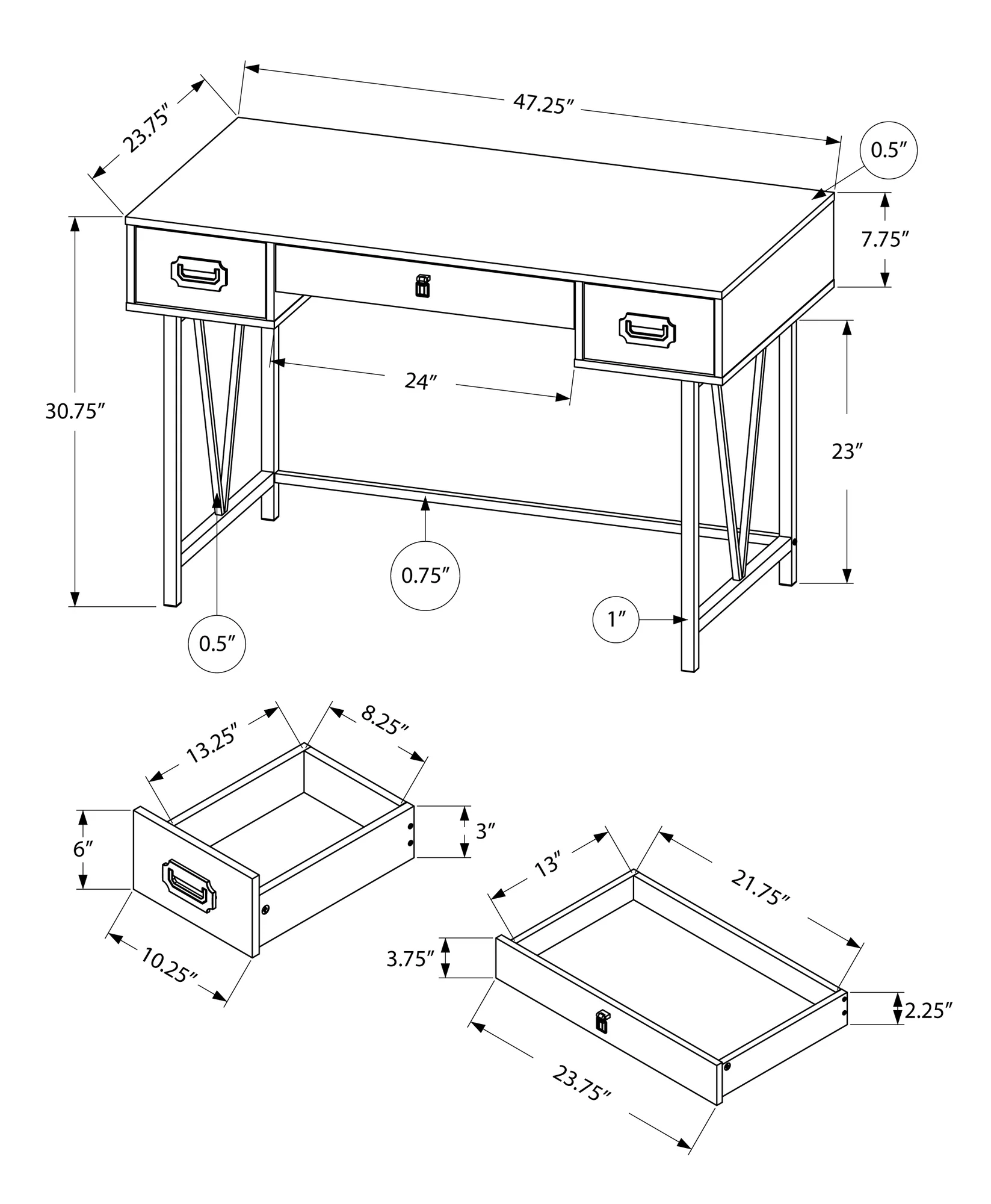 Brown Black Particle Board Hollow Core Metal Computer Desk By Homeroots - 333513 - Image 11