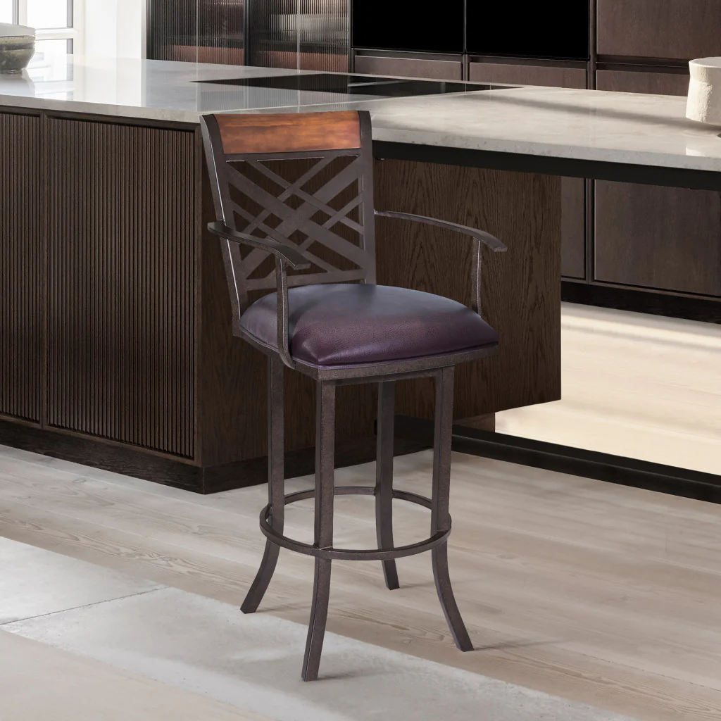 Brown Faux Leather And Iron Counter Height Bar Chair By Homeroots - Image 7