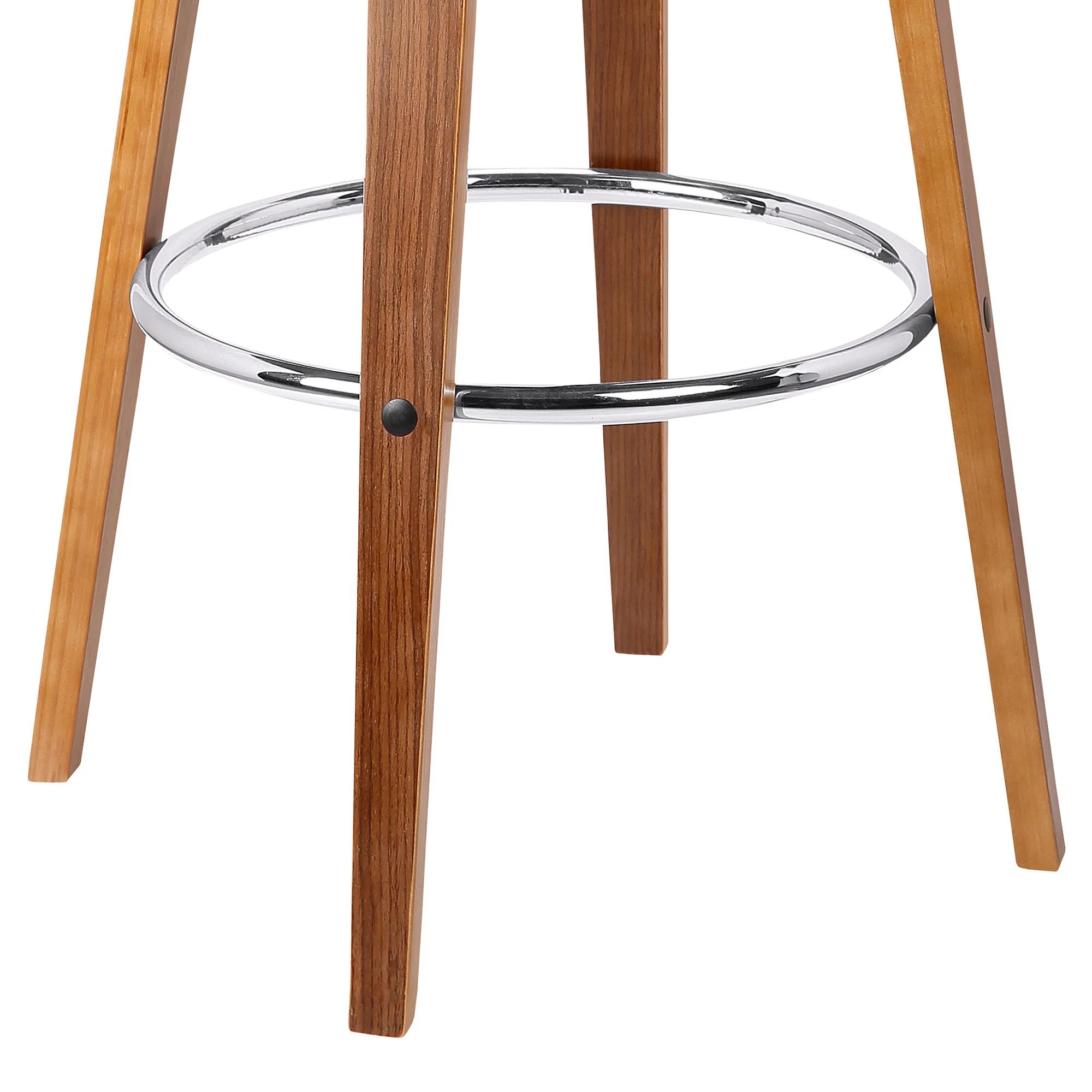 Brown Faux Leather And Solid Wood Swivel Low Back Bar Height Bar Chair By Homeroots - Image 7