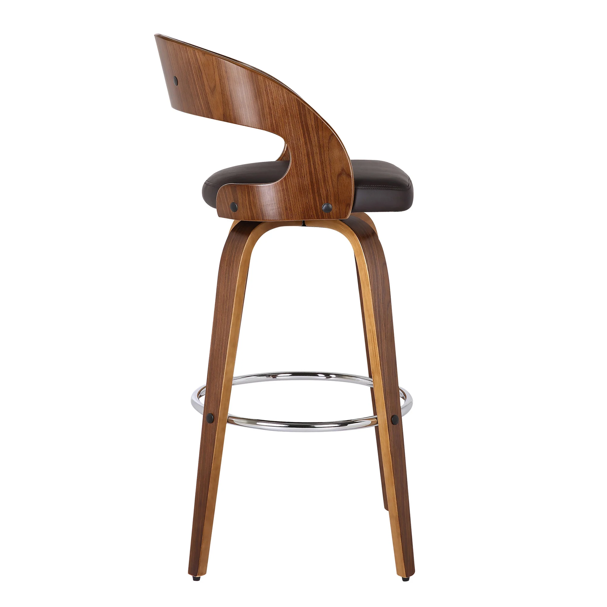 Brown Faux Leather Modern Walnut Wooden Bar Stool By Homeroots - Image 5